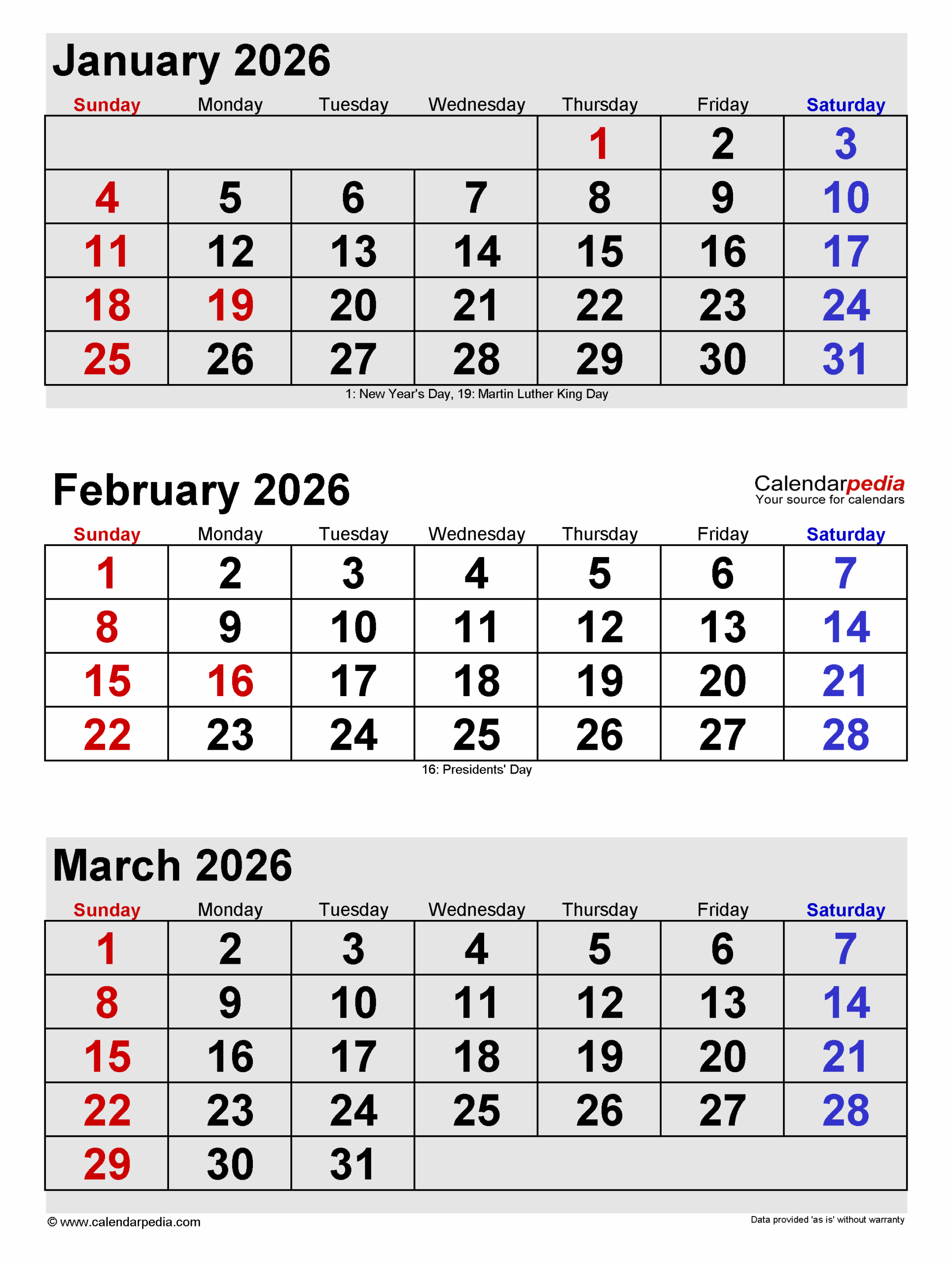 February 2026 Calendar List