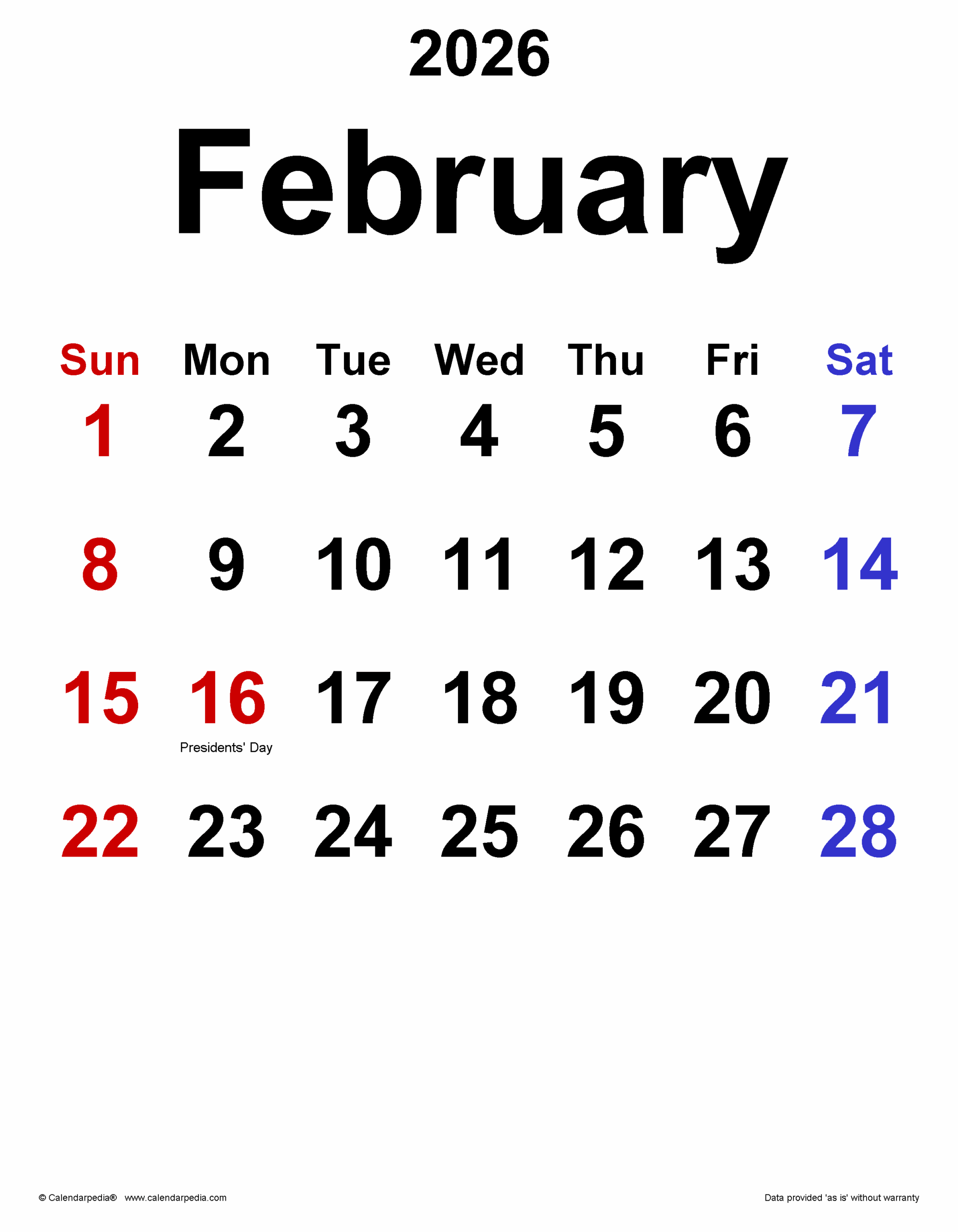 February 26 Calendar 2026