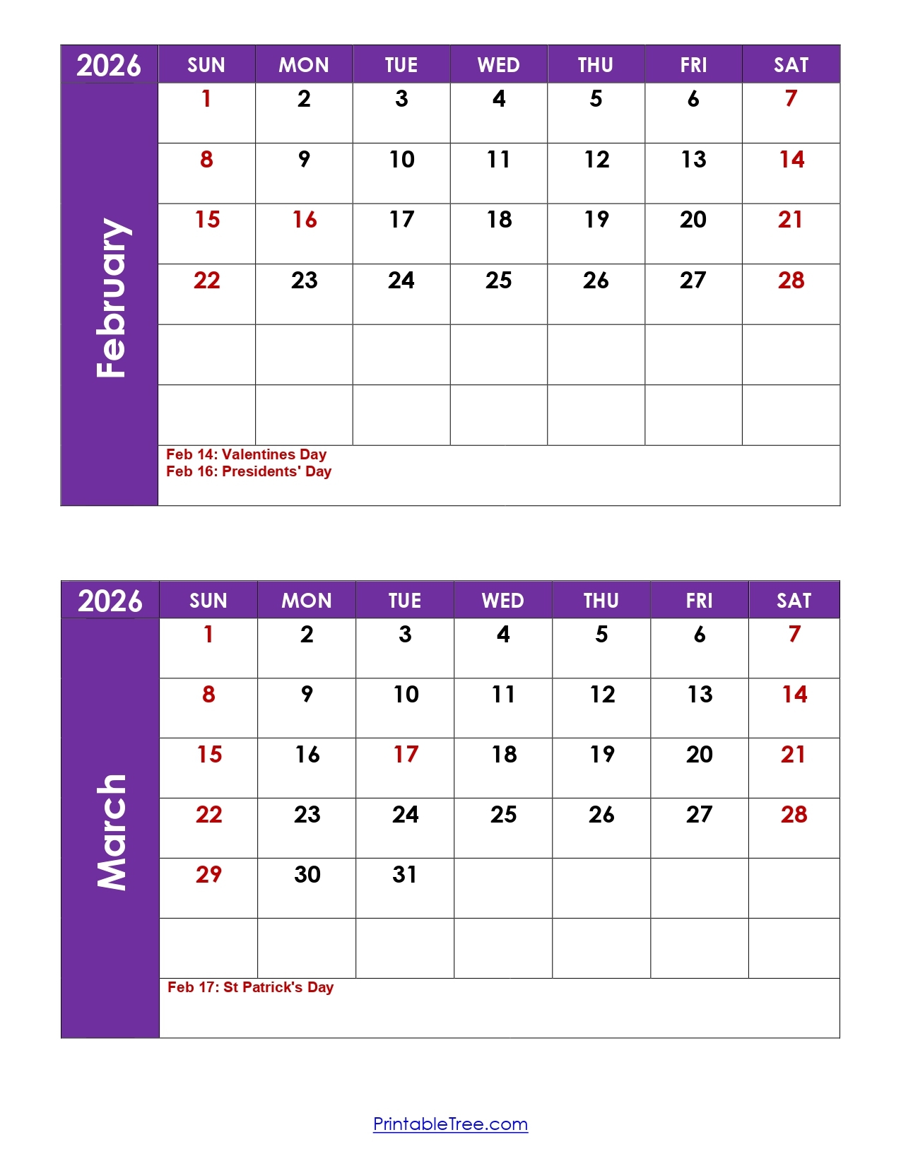 2026 Calendar February With Holidays