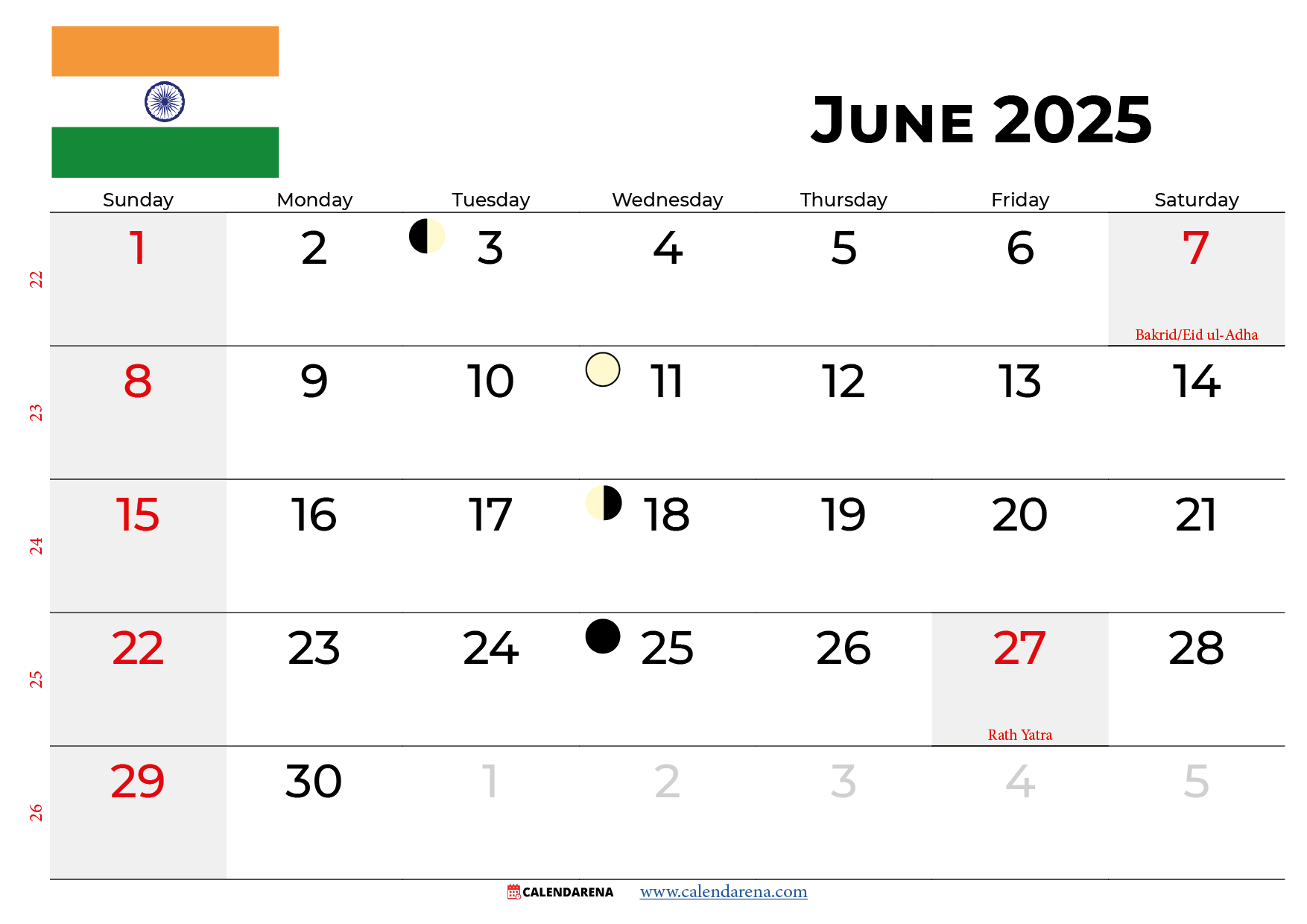 Free Printable Calendar June 2025 With Holidays