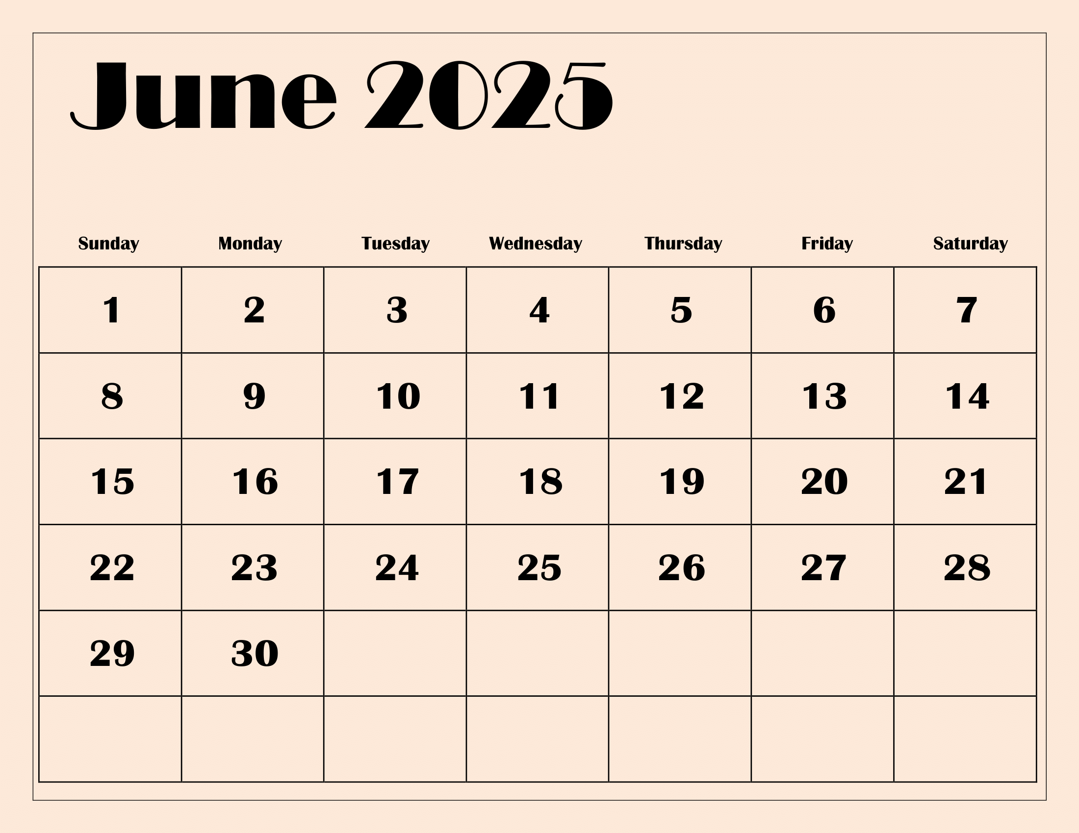 June Calendar Excel 2025