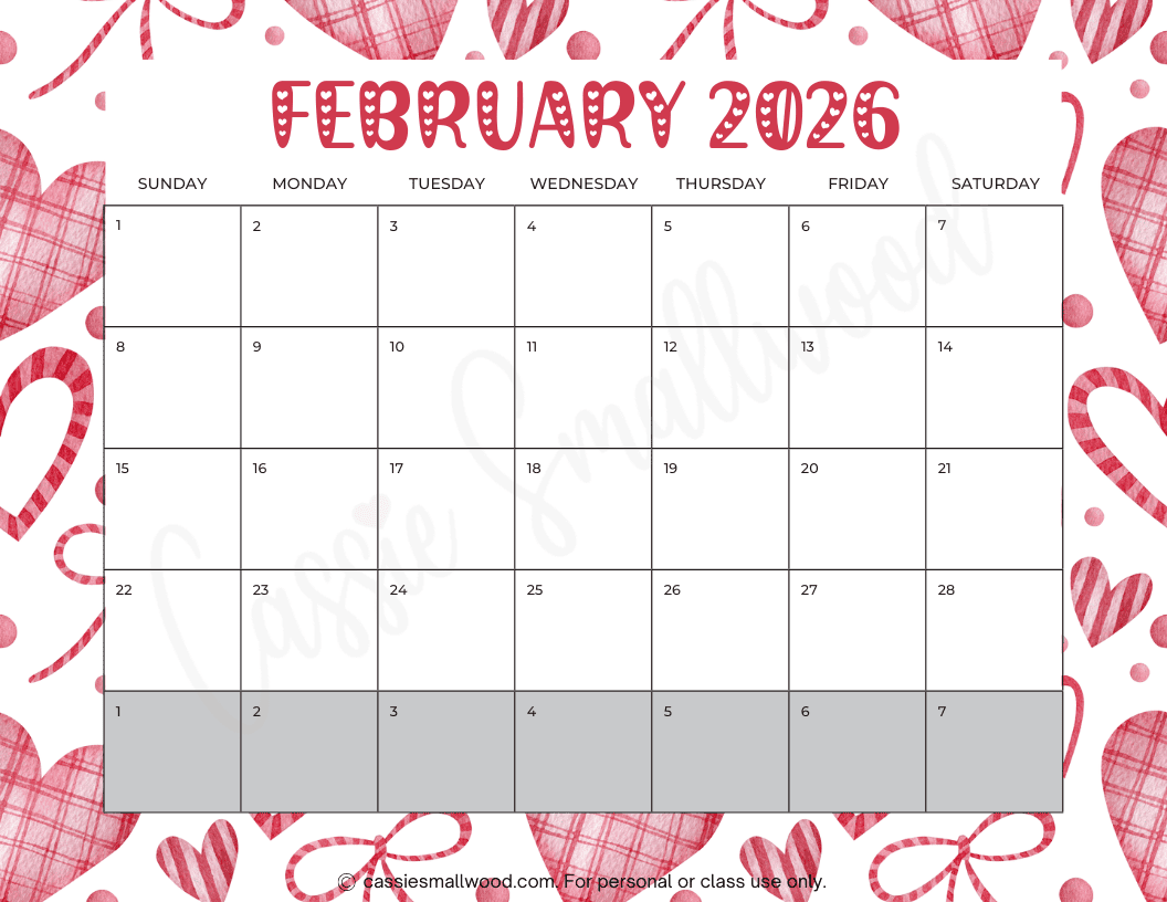 Calendar 2026 Printable February