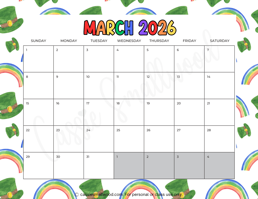 March 2026 Calendar Month