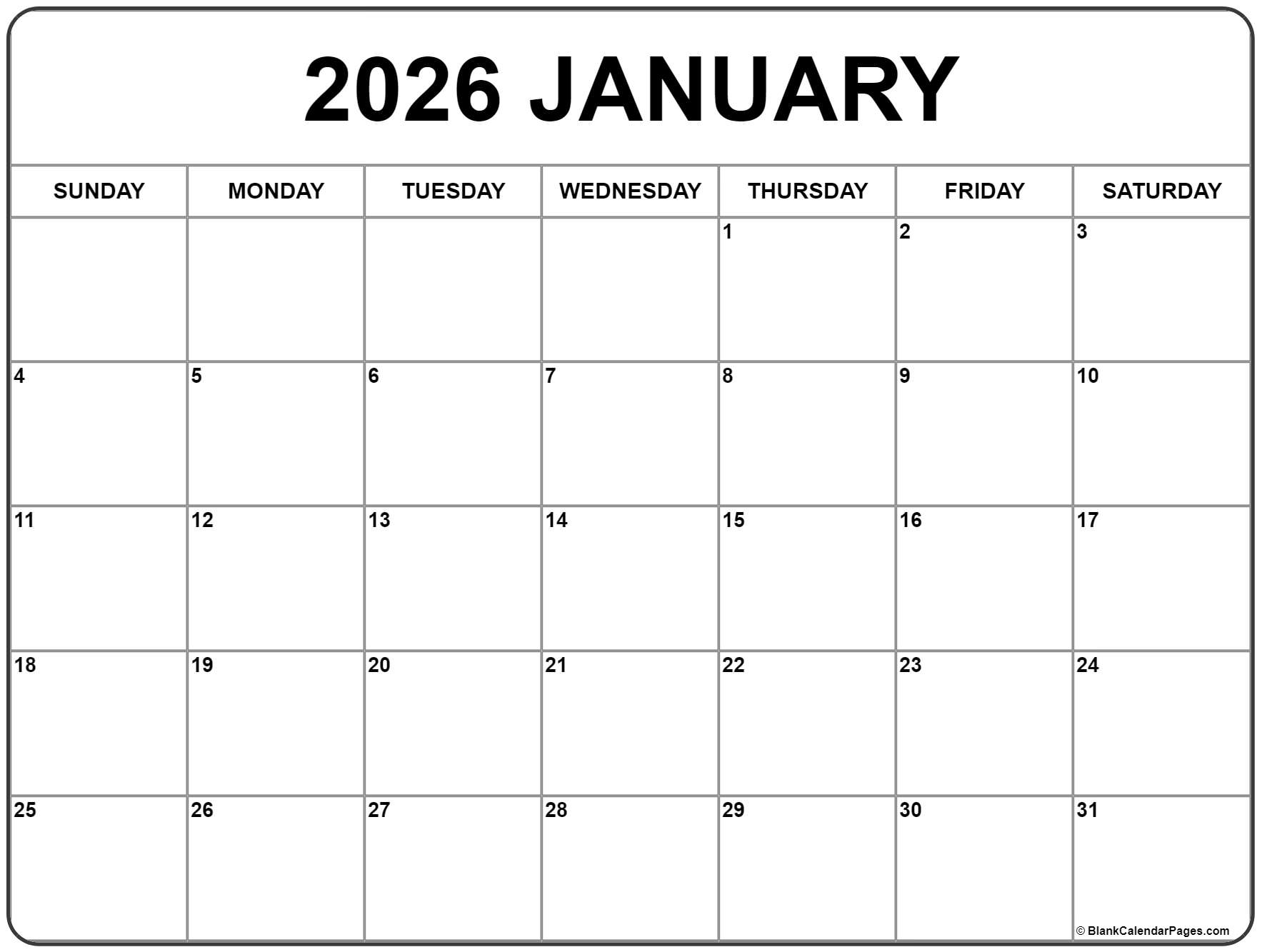 January 2026 Calendar Free Printable Calendars