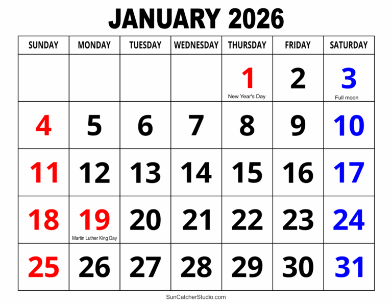 January 2026 Calendar Free Printable Free Printables