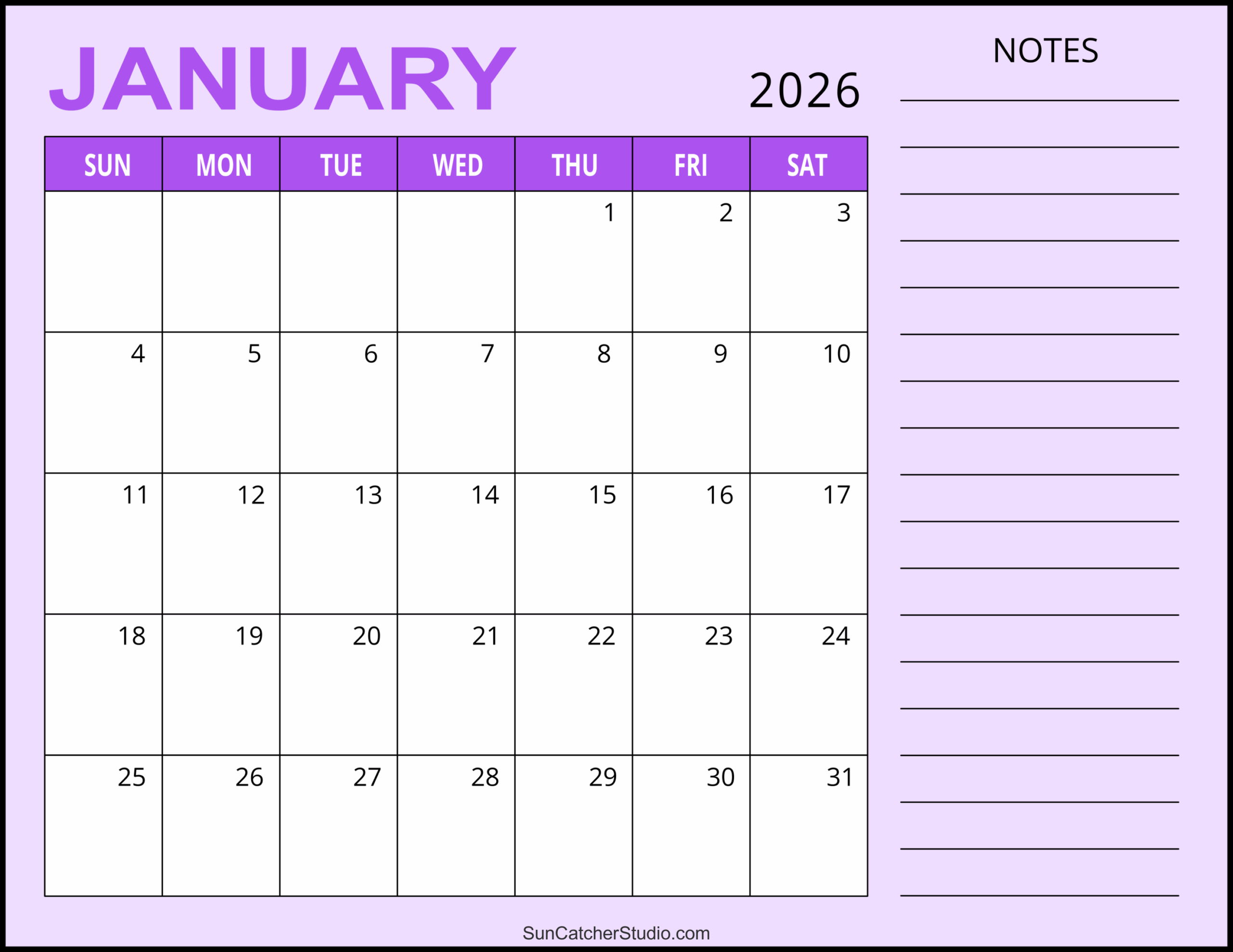 January 2026 Word Calendar