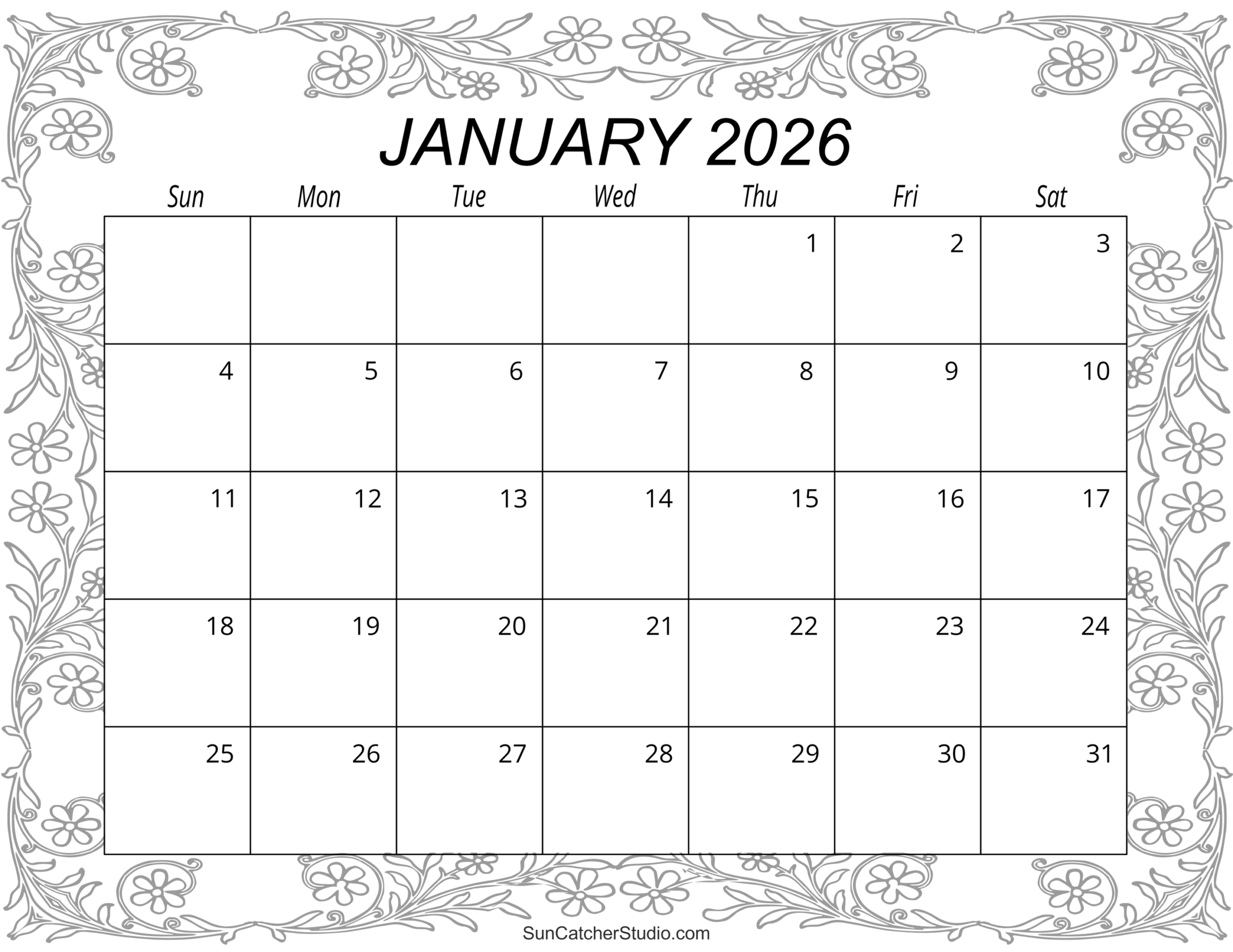 Printable Calendar 2026 January