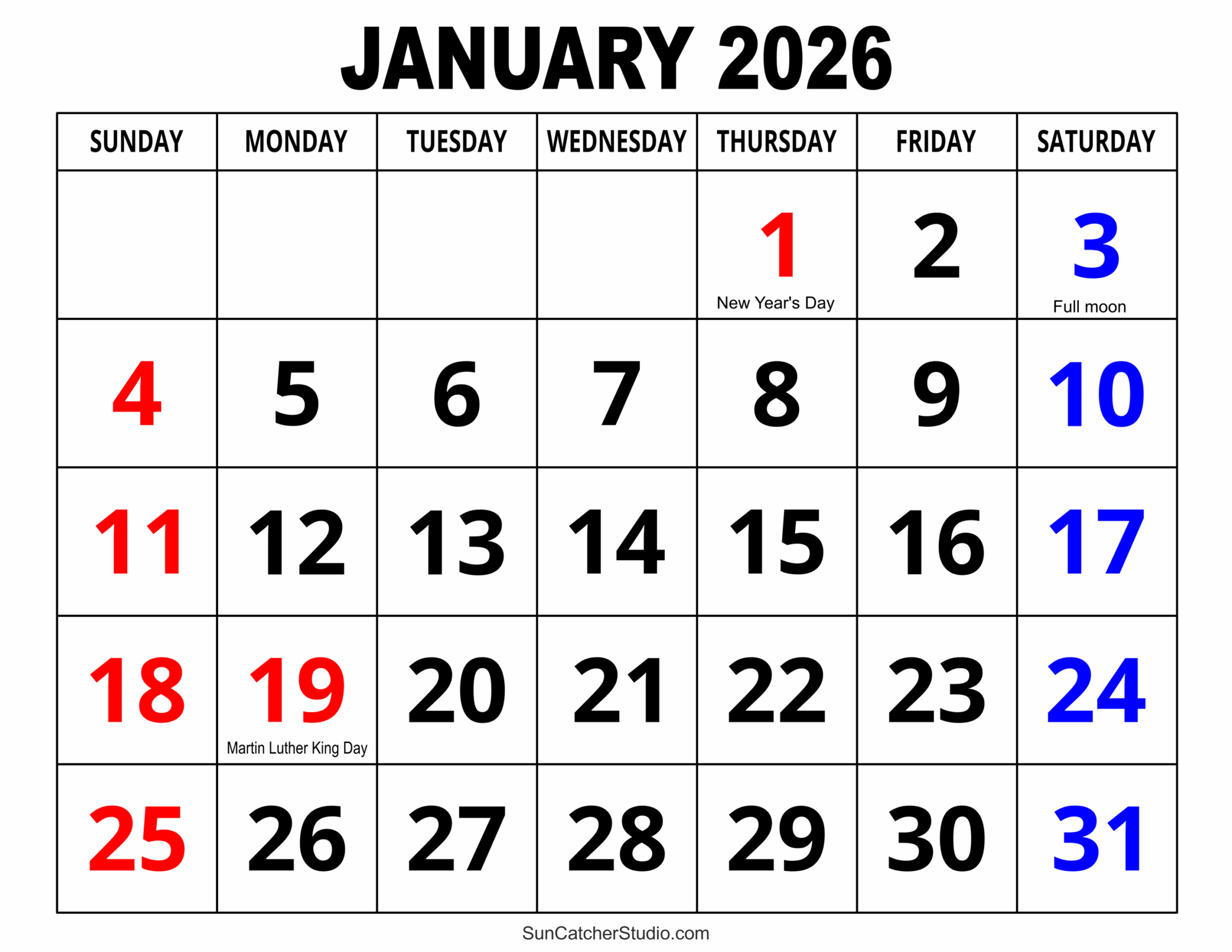 January 2026 Calendar Png