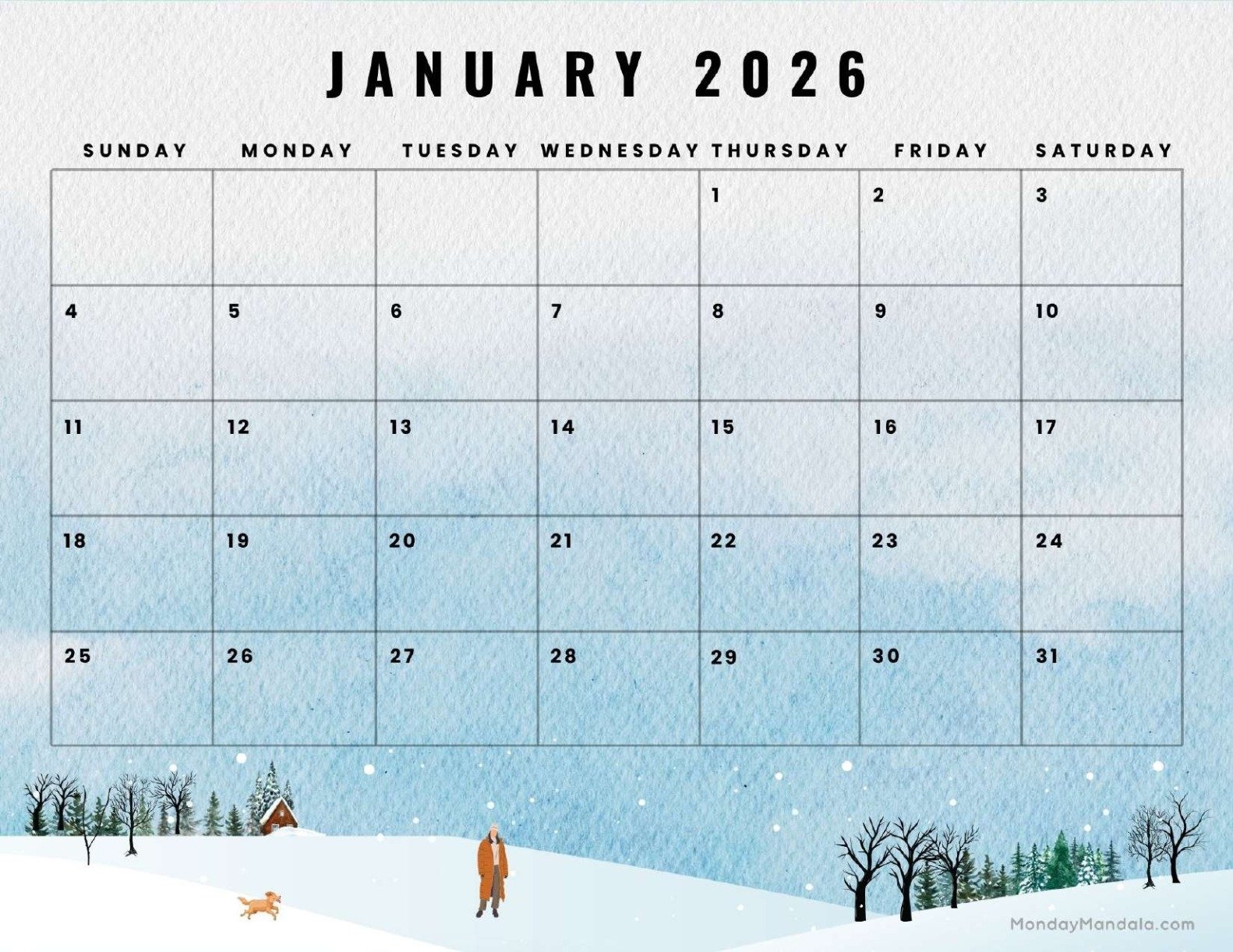 Weather Calendar January 2026