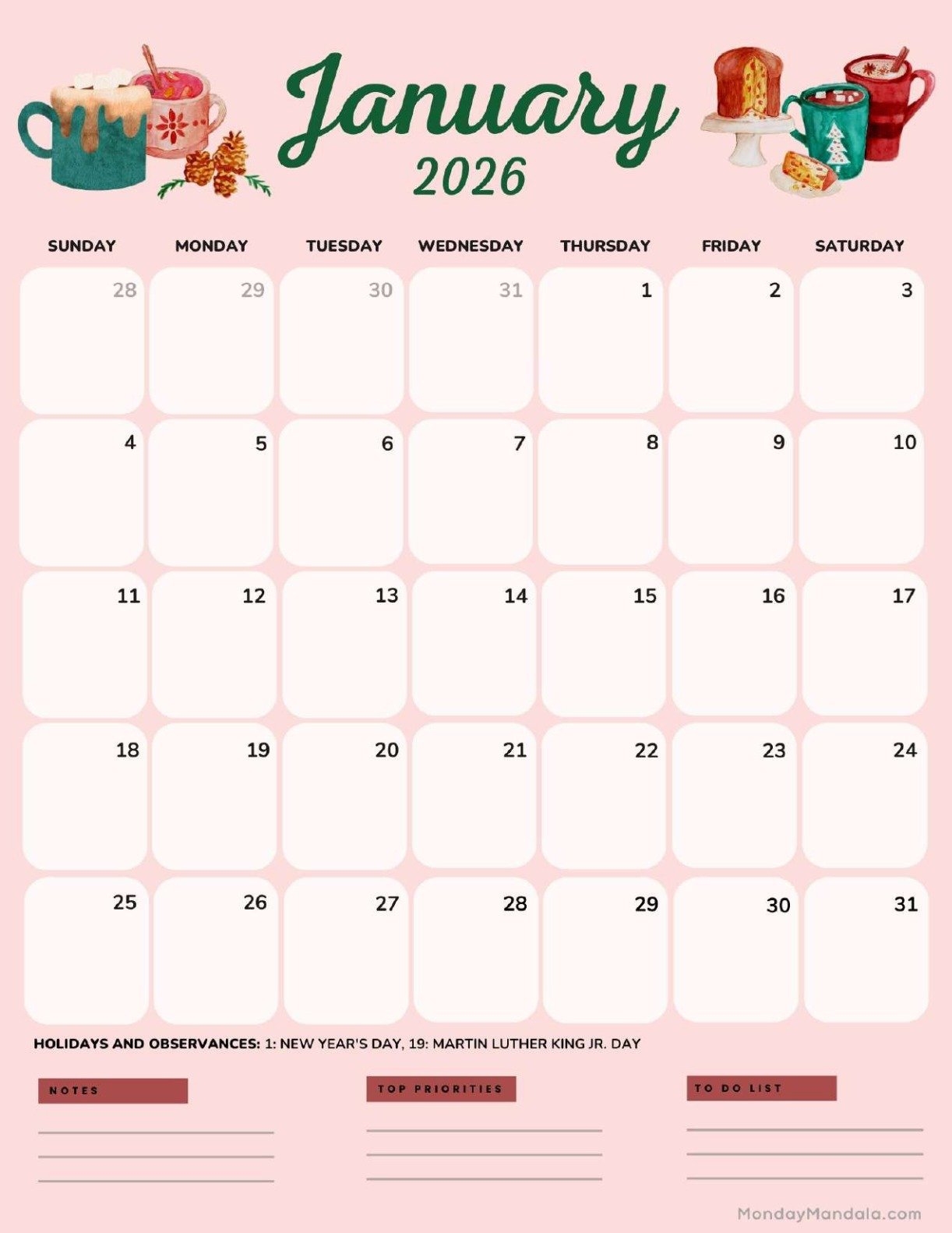 January 2026 Calendars Free PDF Printables