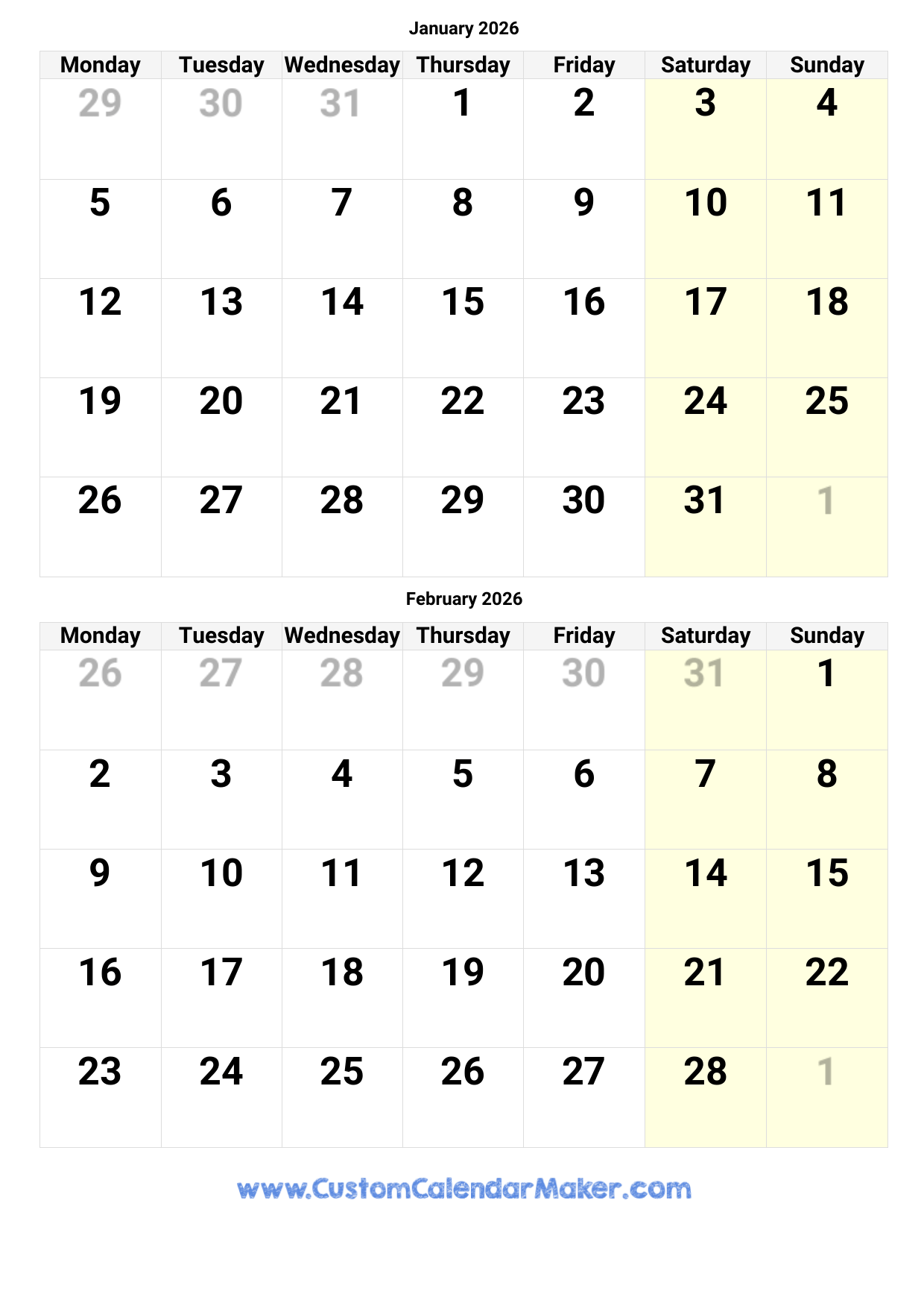 December 2026 January February 2026 Calendar