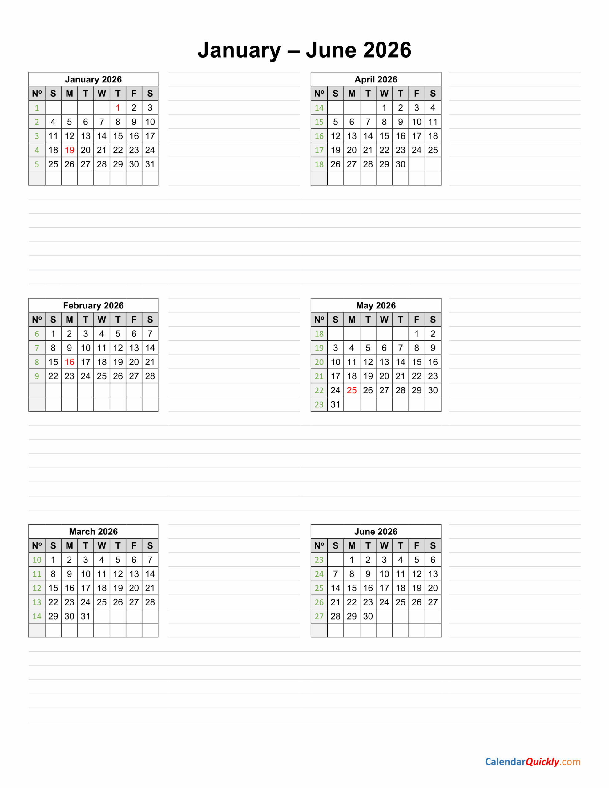January 2026 Calendar Printable Vertical