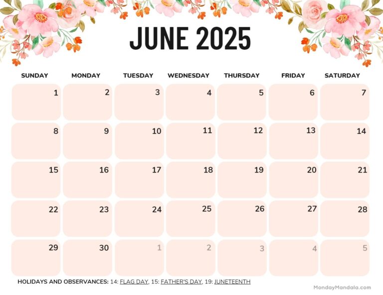 June 2025 Calendar 52 Free PDF Printables 