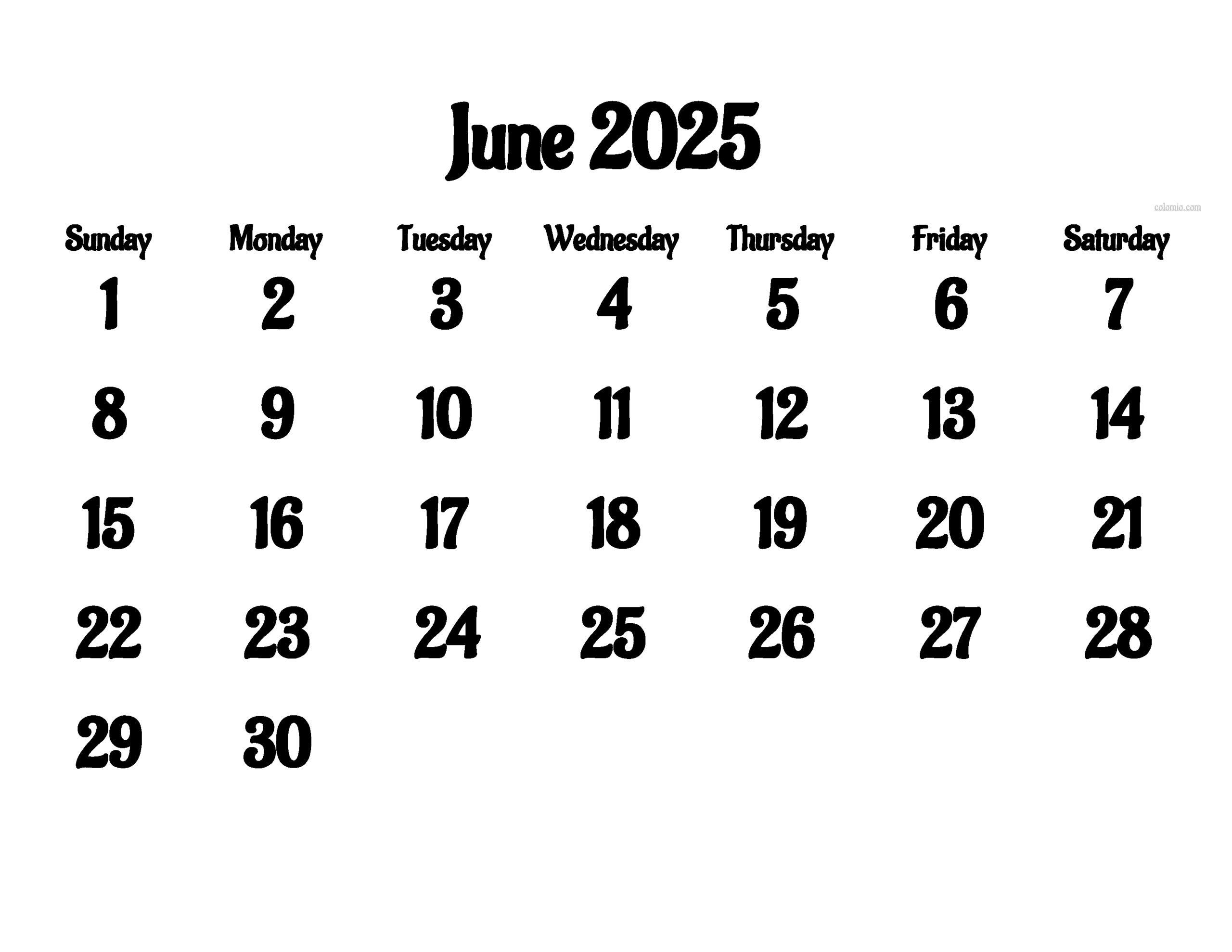 June 2025 Calendar Microsoft Word