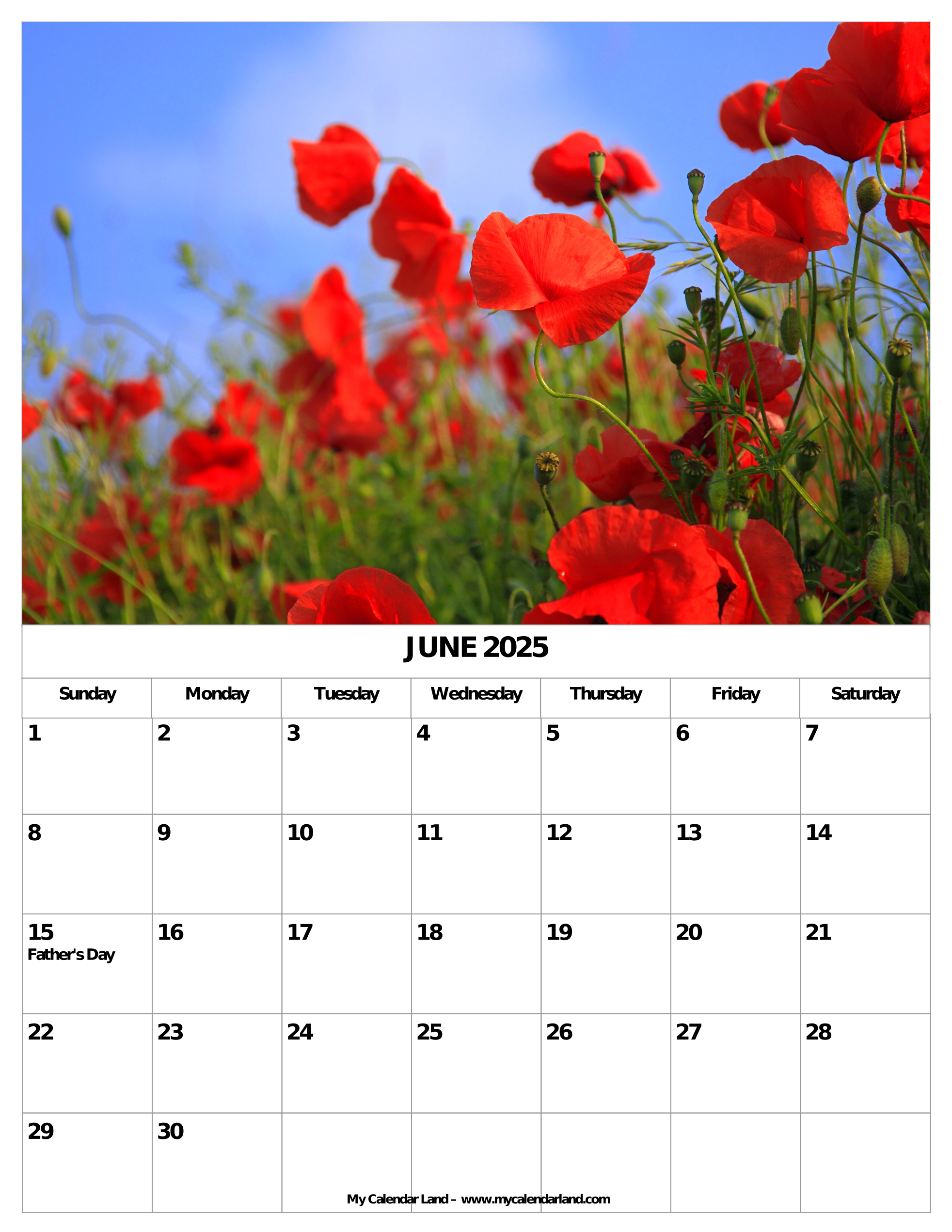 June 2025 Calendar My Calendar Land