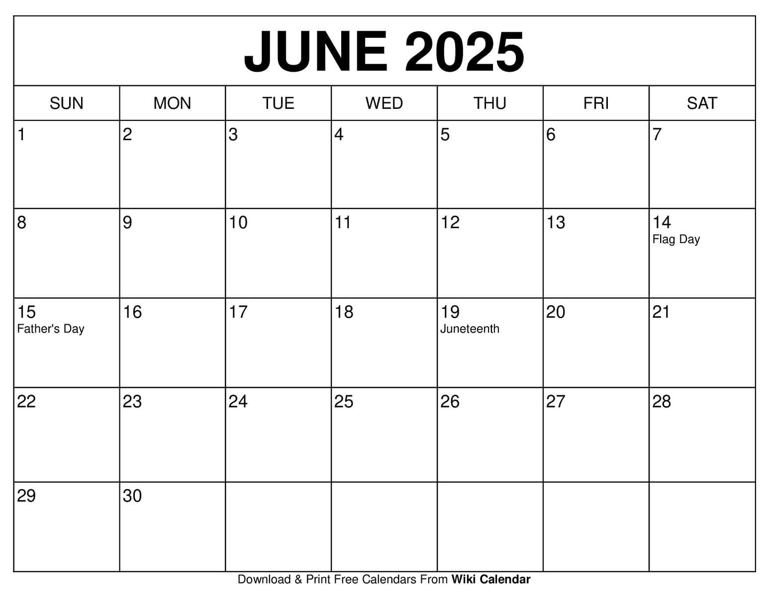 June Calendar 4th-11th 2025