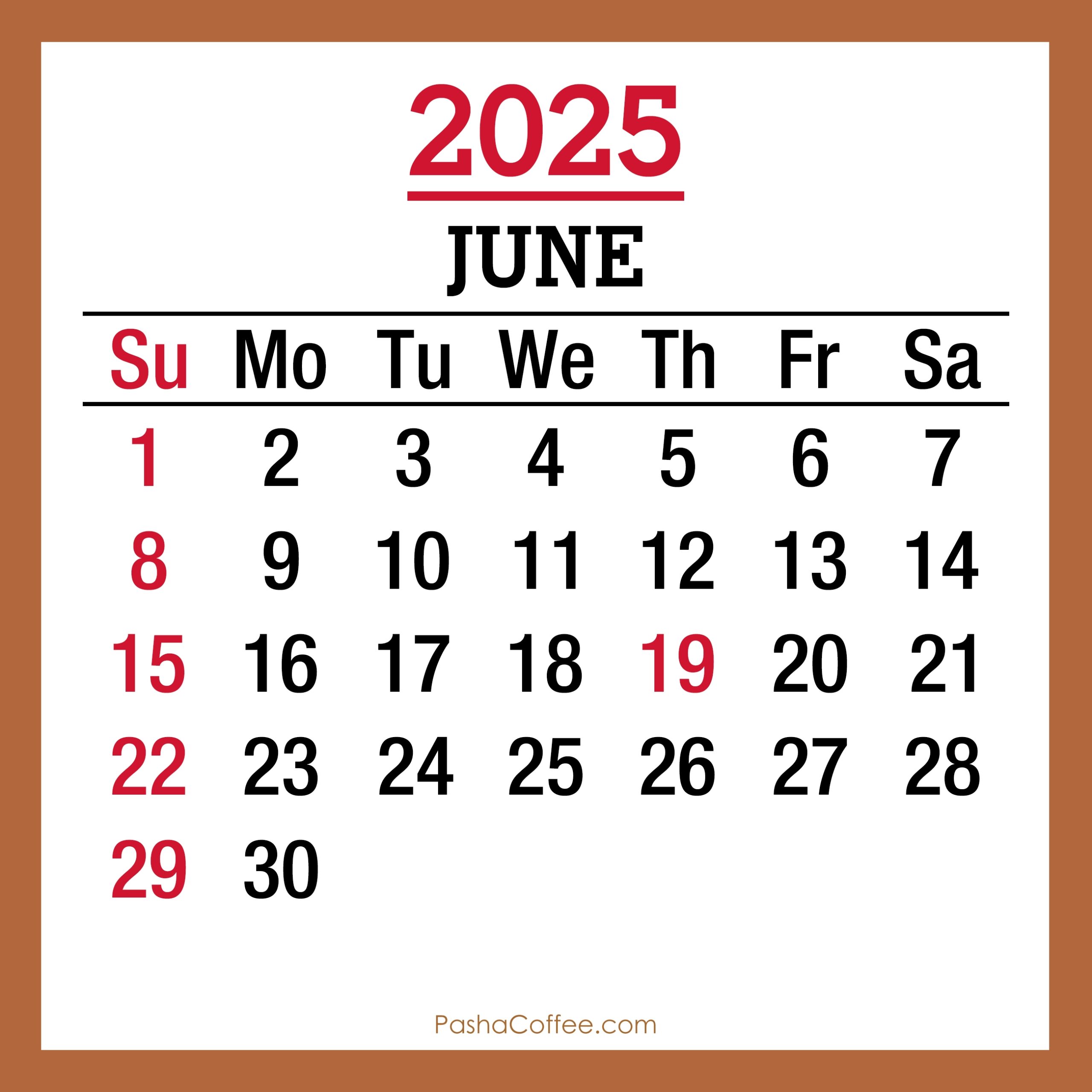 June 2025 National Calendar
