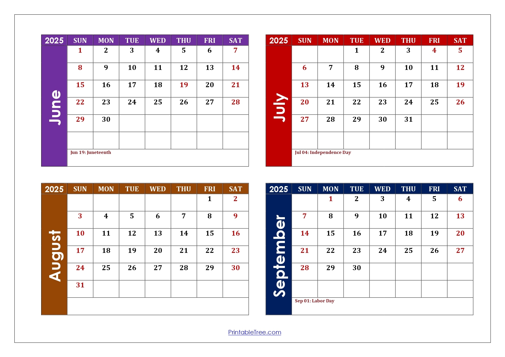 June July August Sept 2025 Calendar