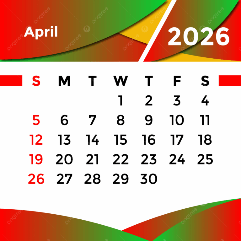 Kalender Bulan April 2026 Vektor Templat Untuk Unduh Gratis Di Pngtree