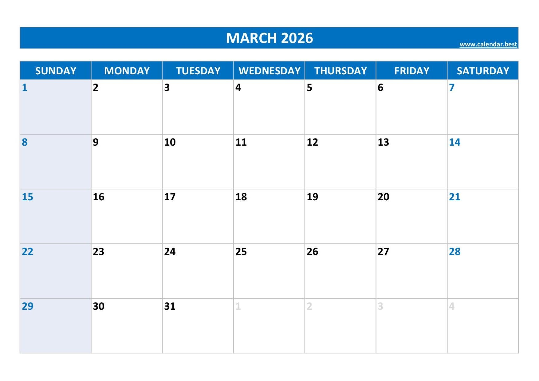 Show Calendar Of March 2026