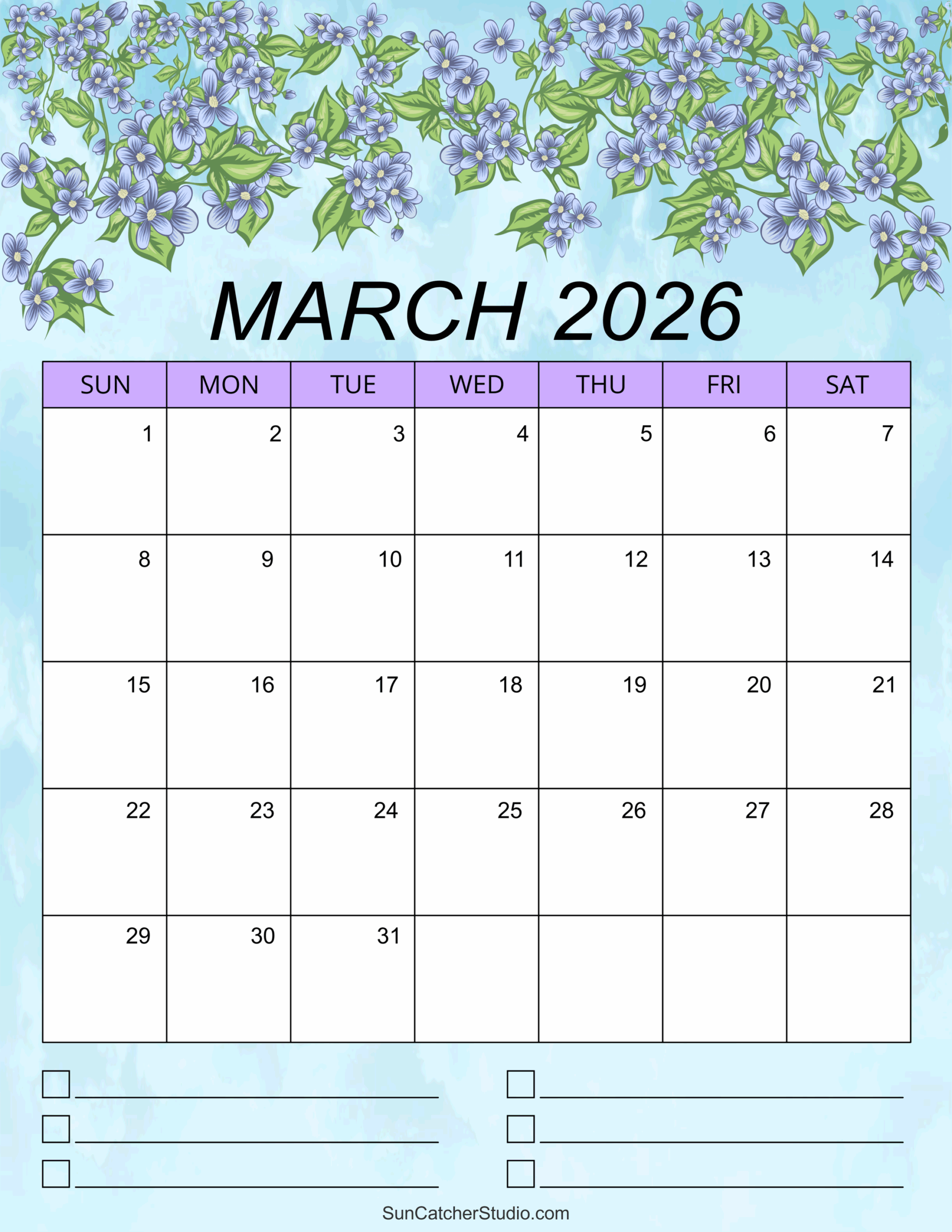 March 2026 Calendar With Notes
