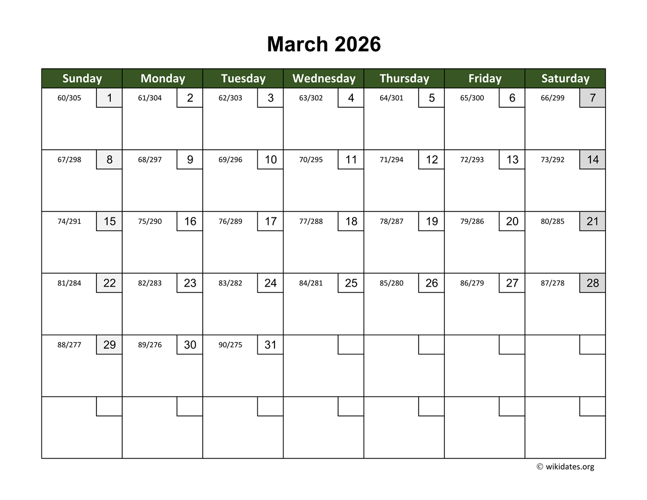 Boston Calendar March 2026