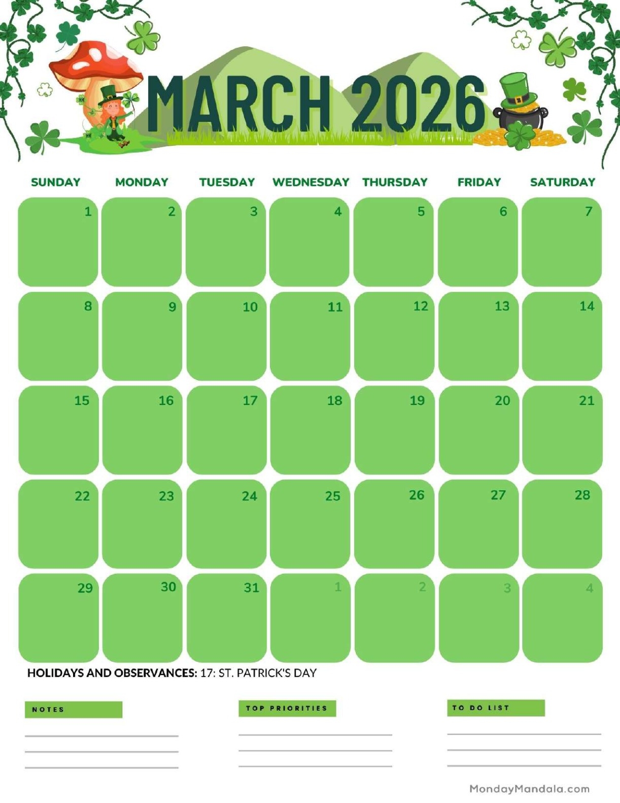 March 2026 Calendar Word