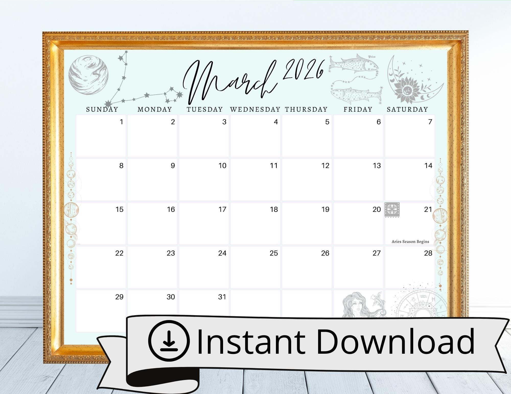 March 2026 Digital Calendar Pisces Astrology Planner Editable Fillable Printable Calendar For Planning PDF PNG And JPG Download Etsy