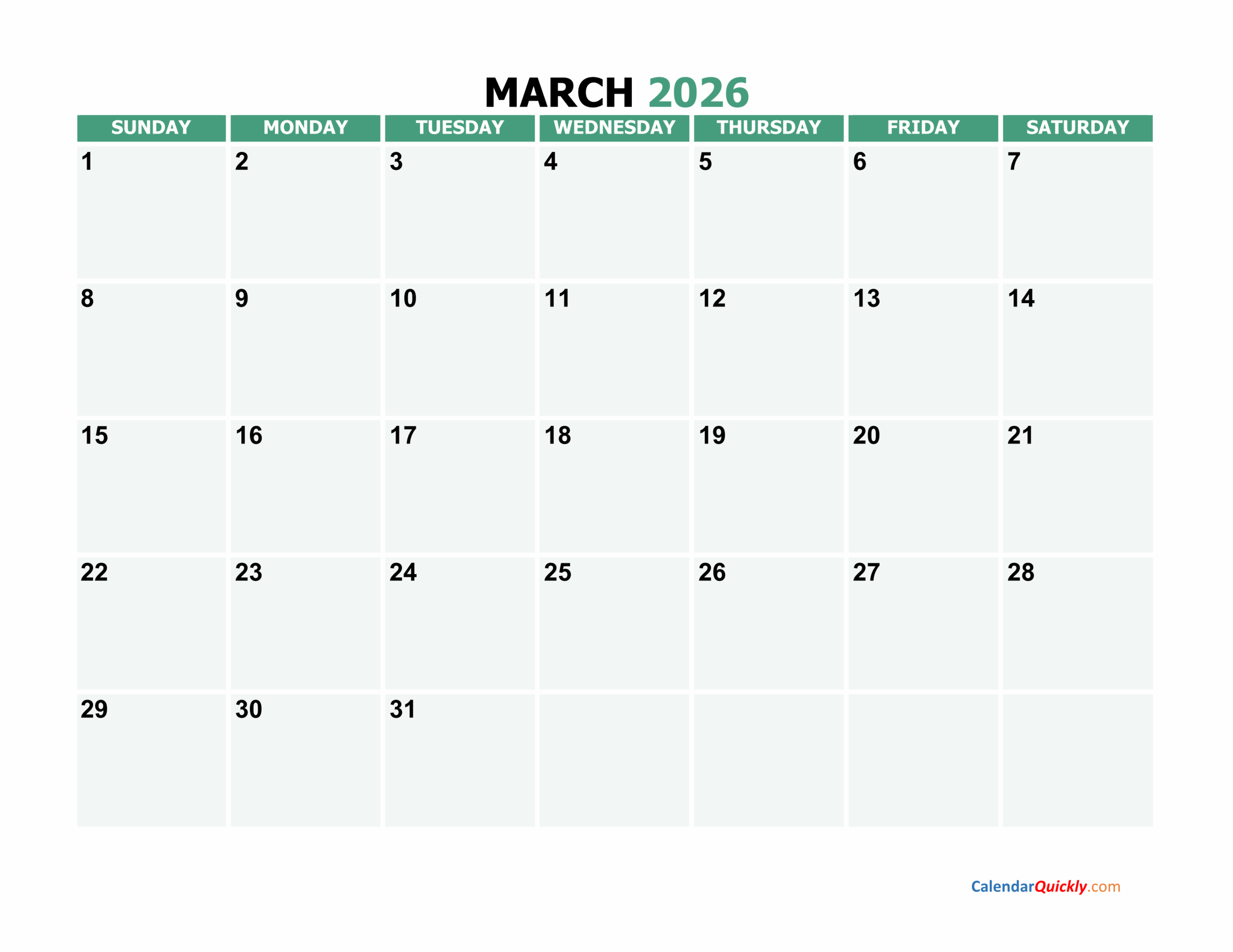 March 2026 Blank Calendar