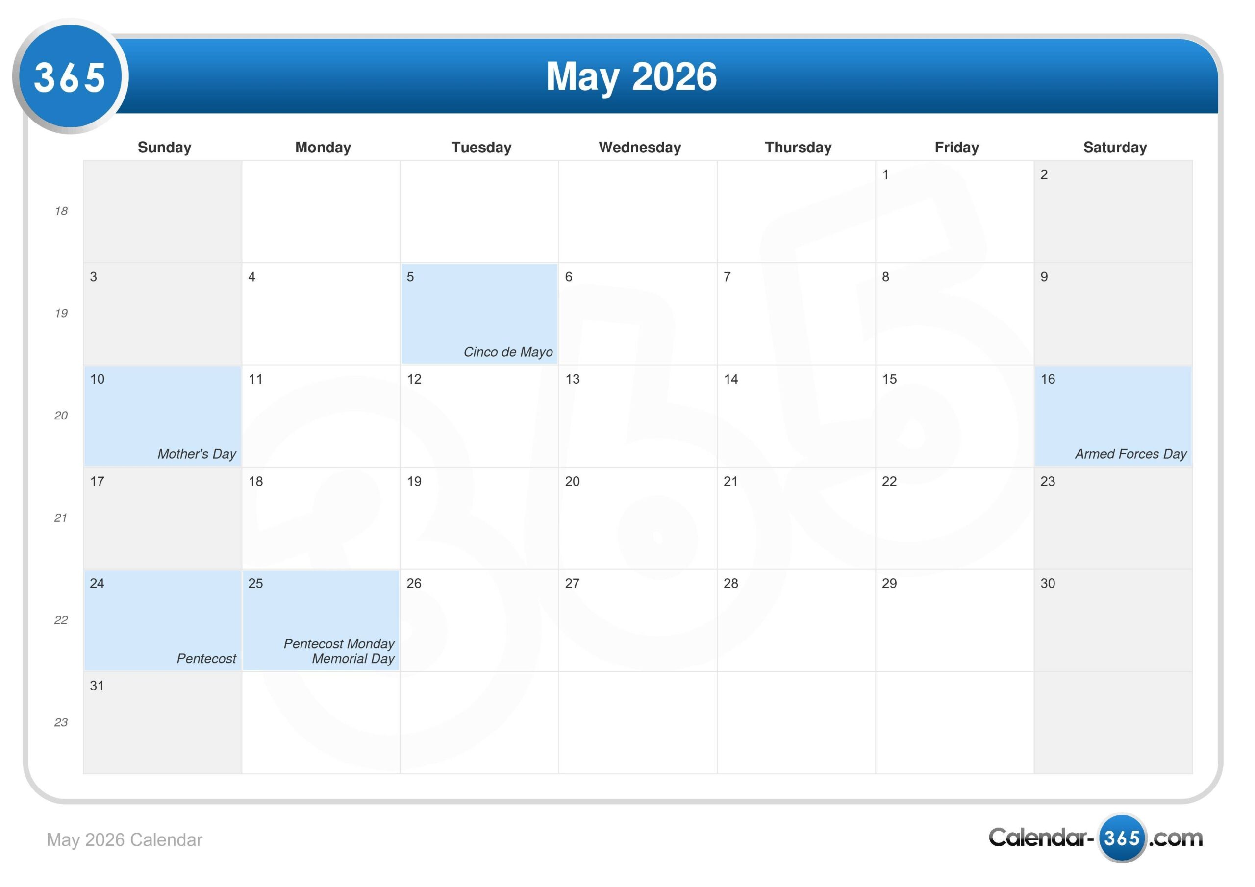 Dei Calendar May 2026