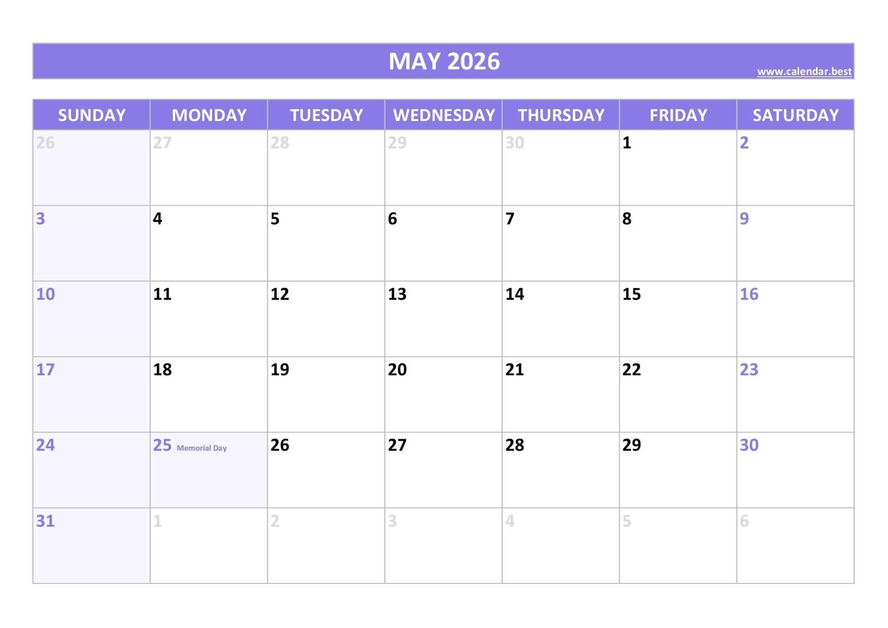 May 2026 Calendar Calendar best