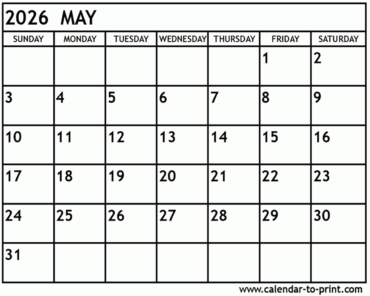 May 2026 Word Calendar