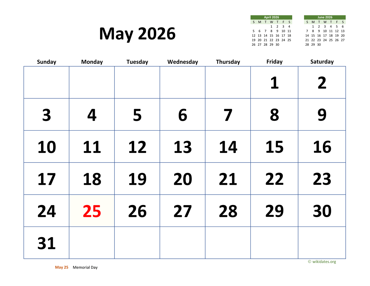 Free May Calendar 2026
