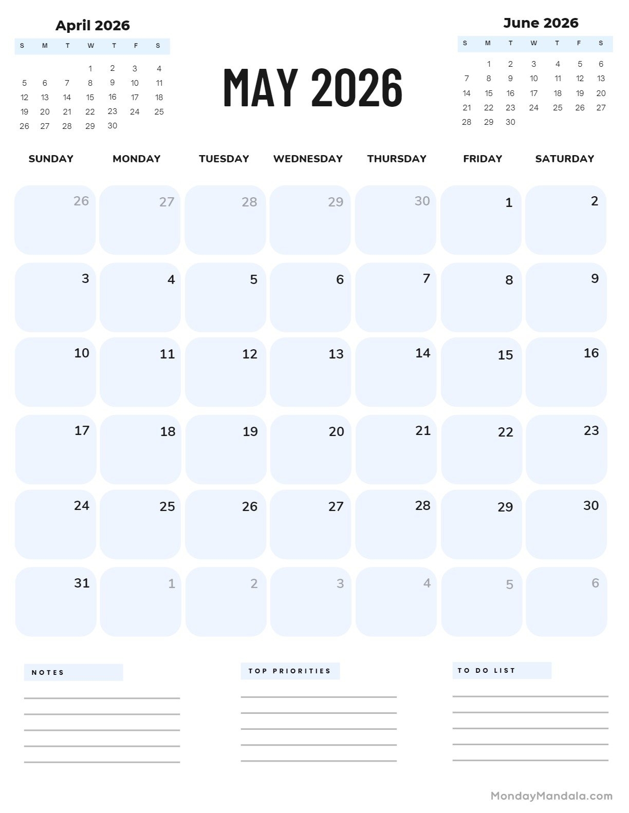 May 2026 Calendar Printable Vertical