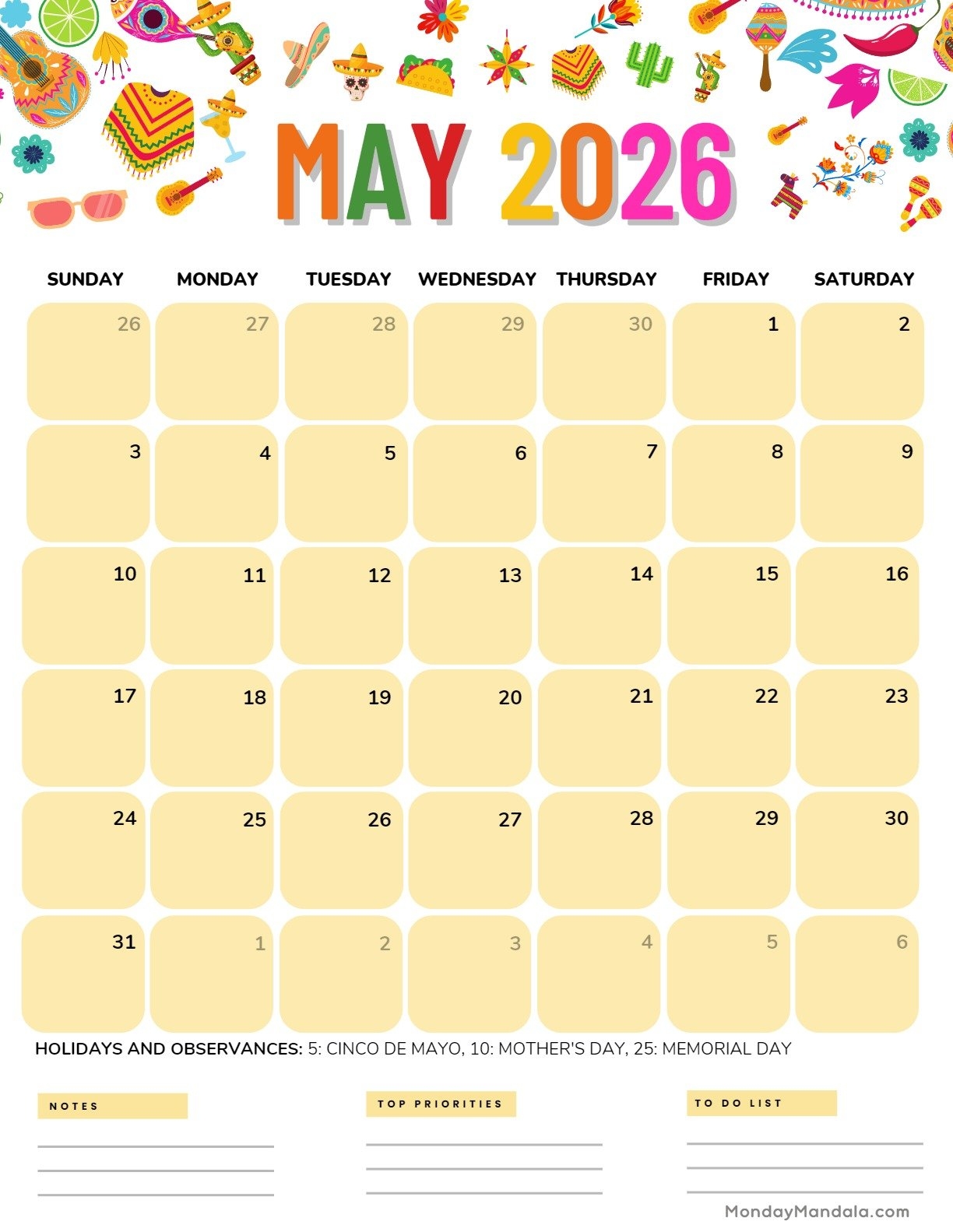 May 2026 Calendar Mother's Day