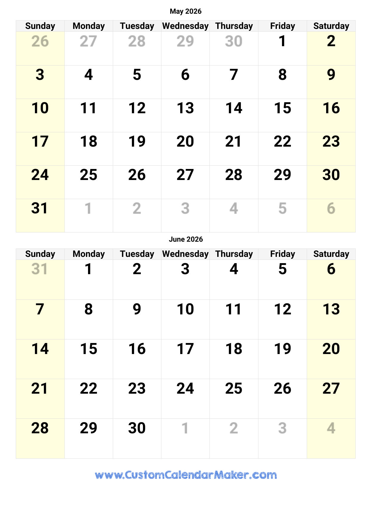 May Editable Calendar 2026