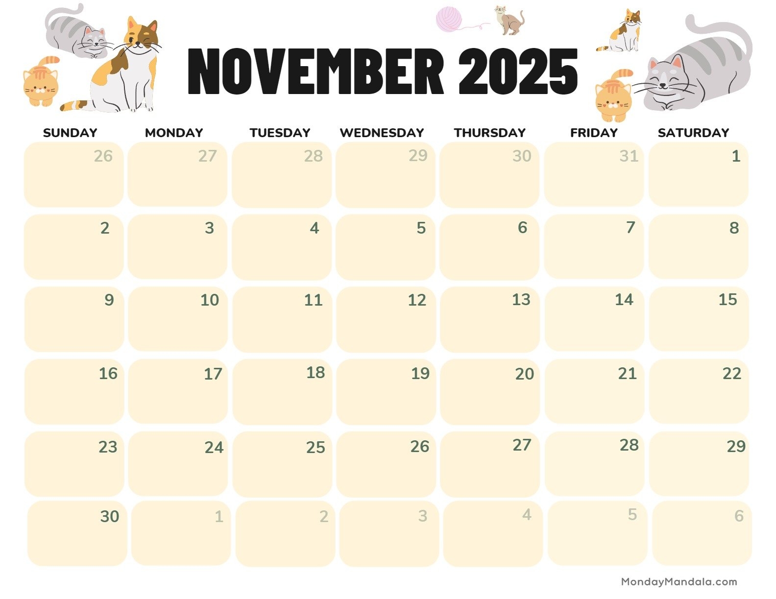 November 2025 Calendar Free
