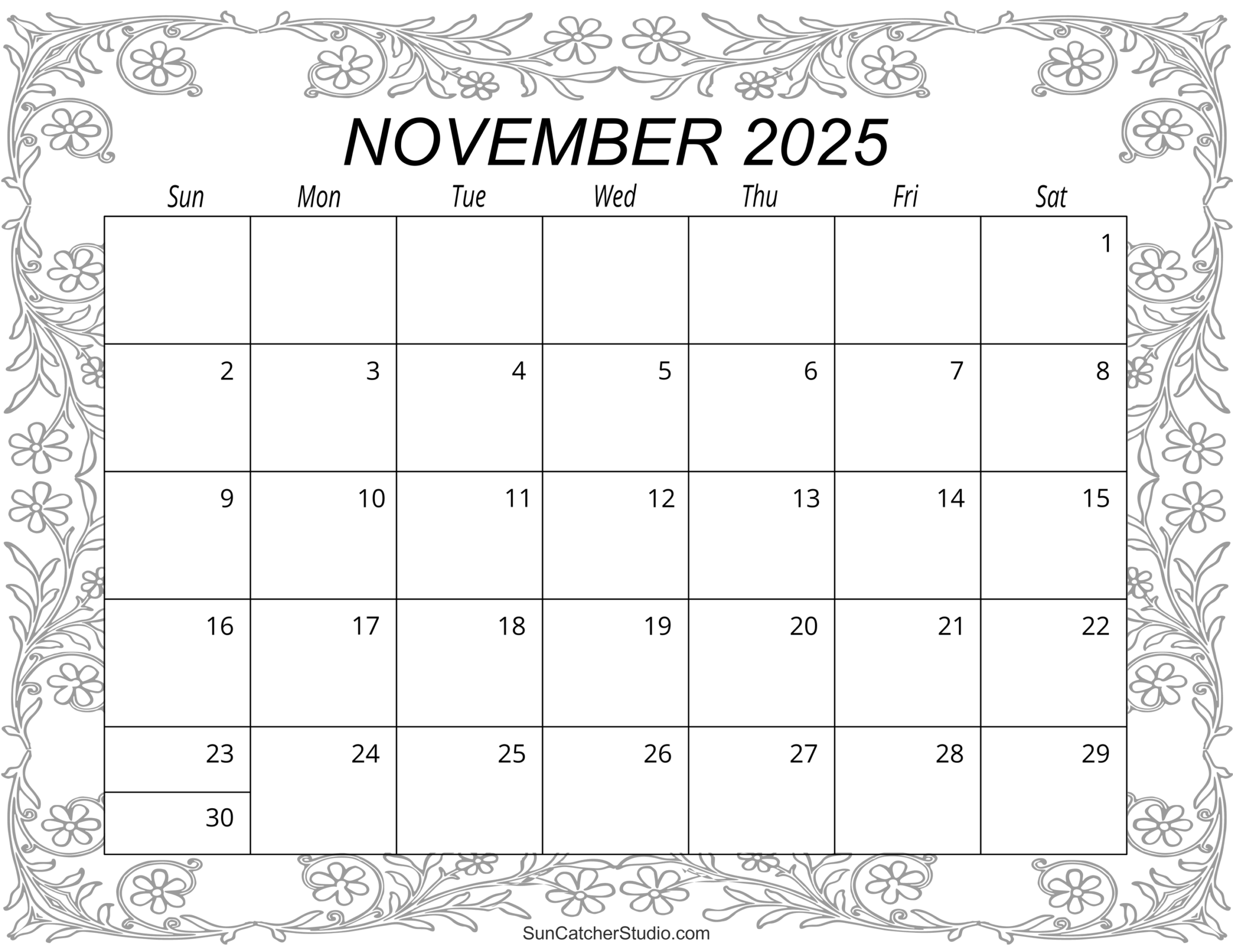 November 2025 Calendar Free Printable Pdf
