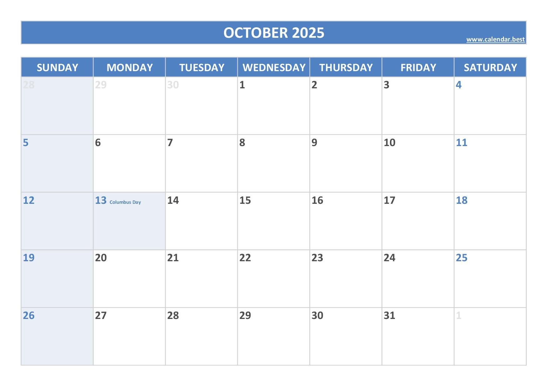 Printable Calendar October 2025