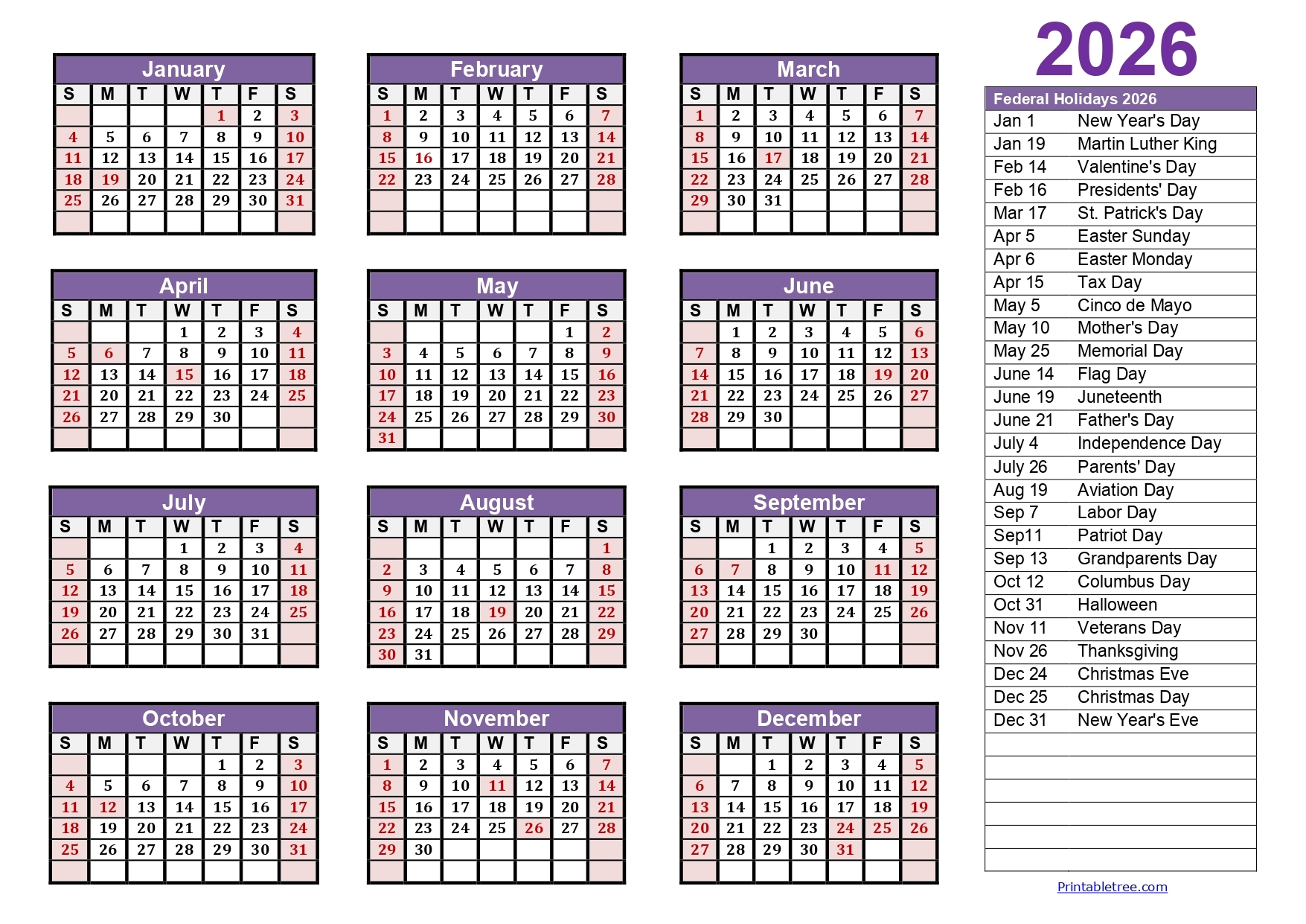 Editable February 2026 Calendar Word