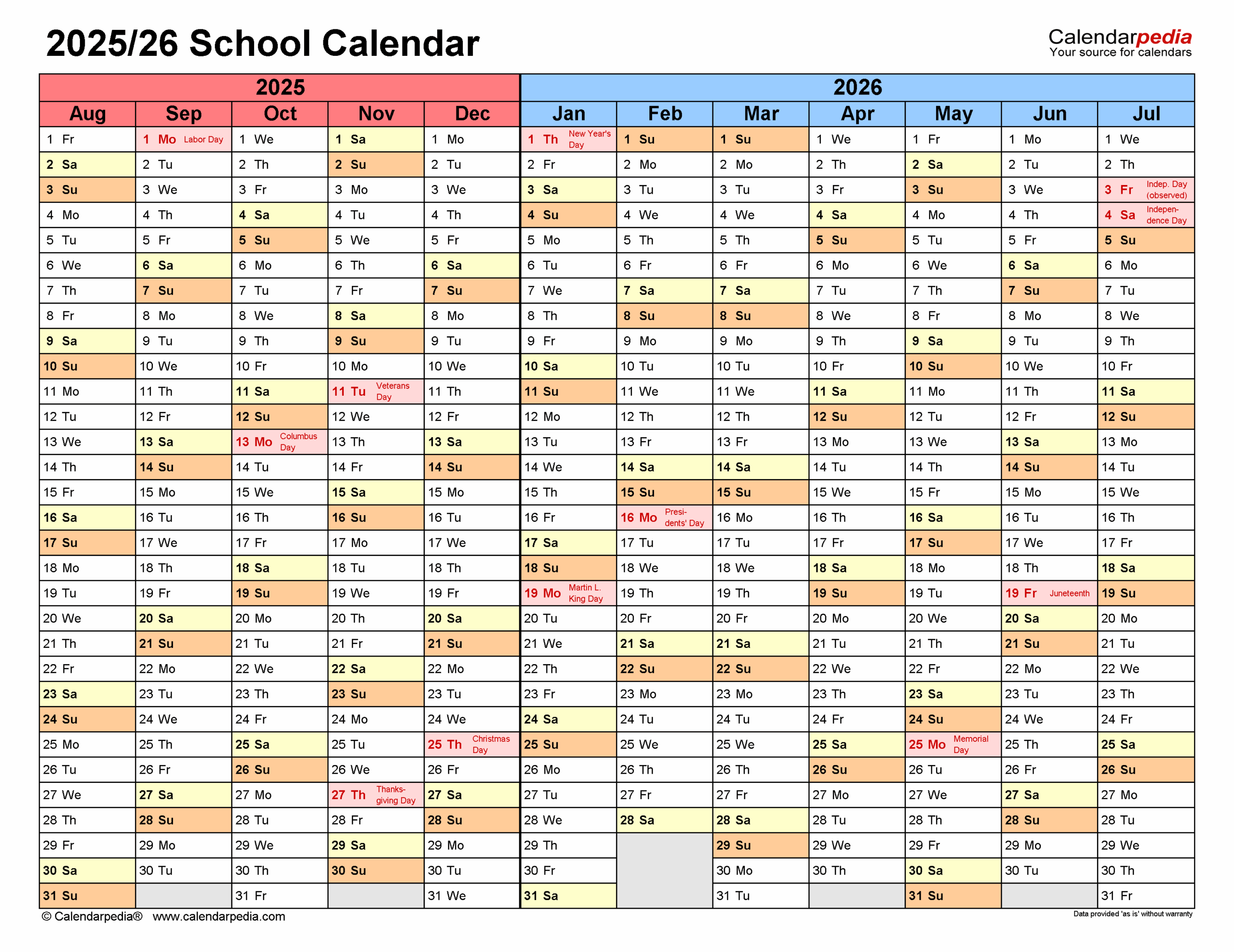 June School Calendar 2025