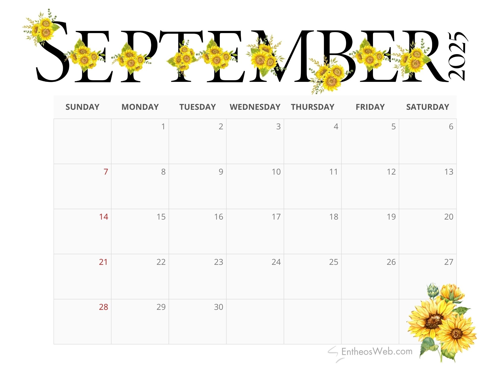 Printable September 2025 Calendar