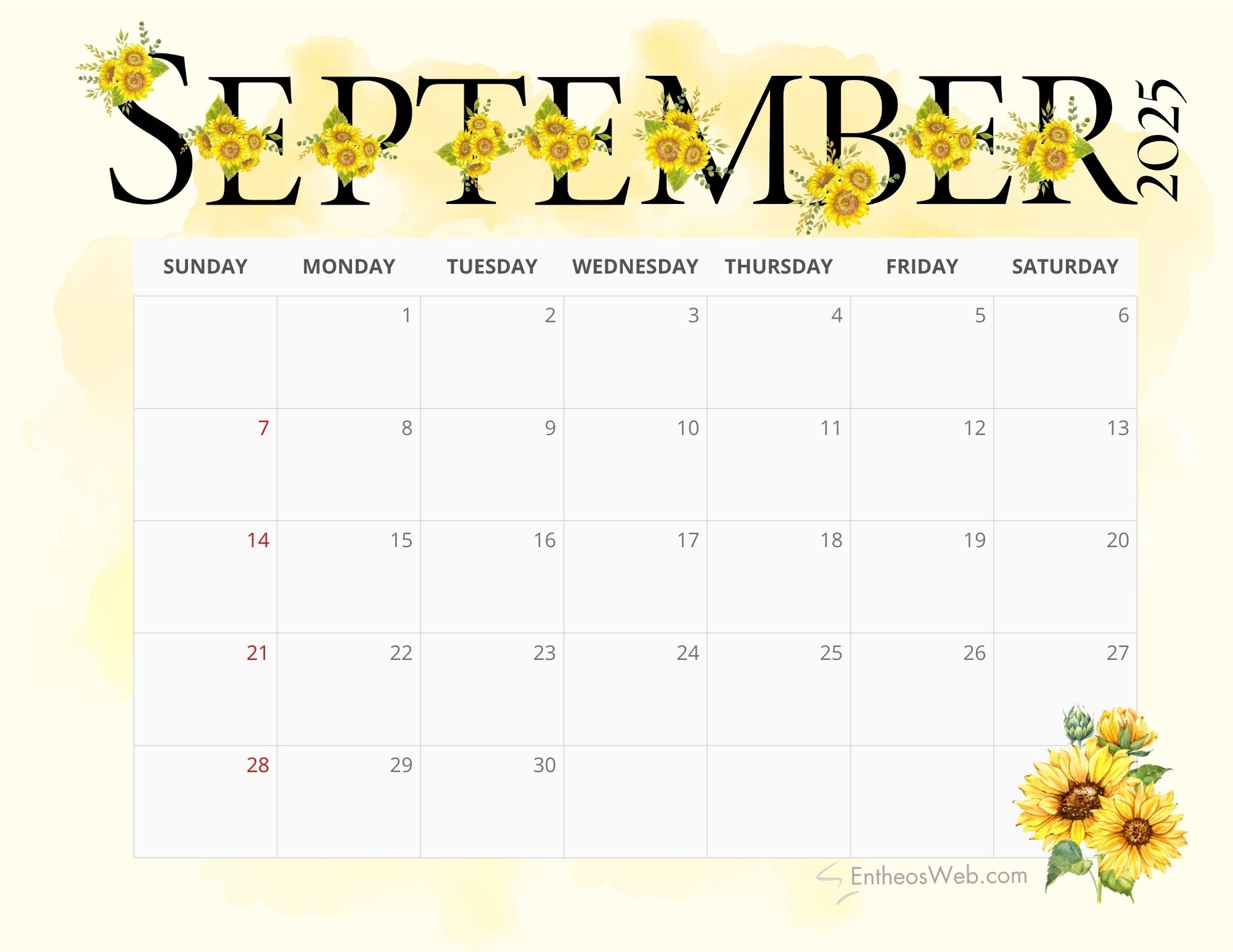 September Calendar 2025 Printable