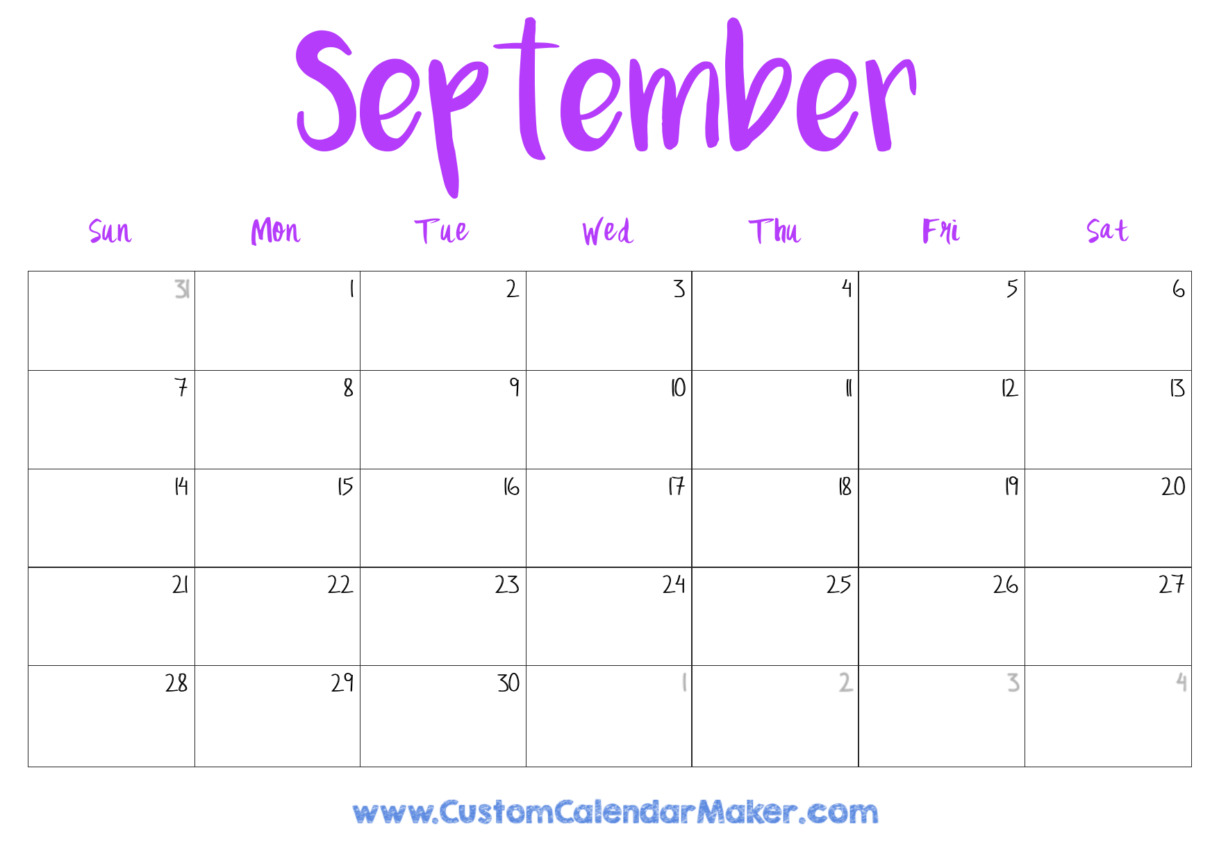 September 2025 Blank Calendar