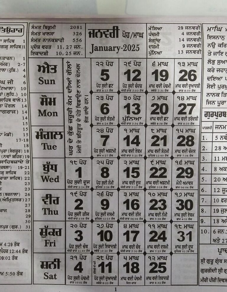 Sikh Calendar Khalsa Heera Jantari Nanakshahi 2025 Punjabi Hindu New Year 25 B44 EBay
