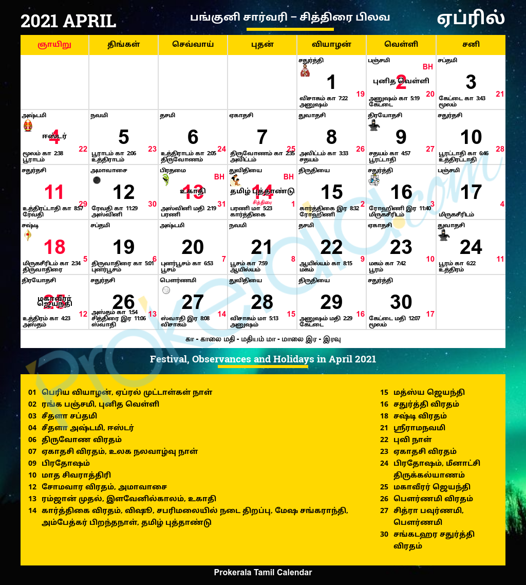 Tamil Calendar 2021 April