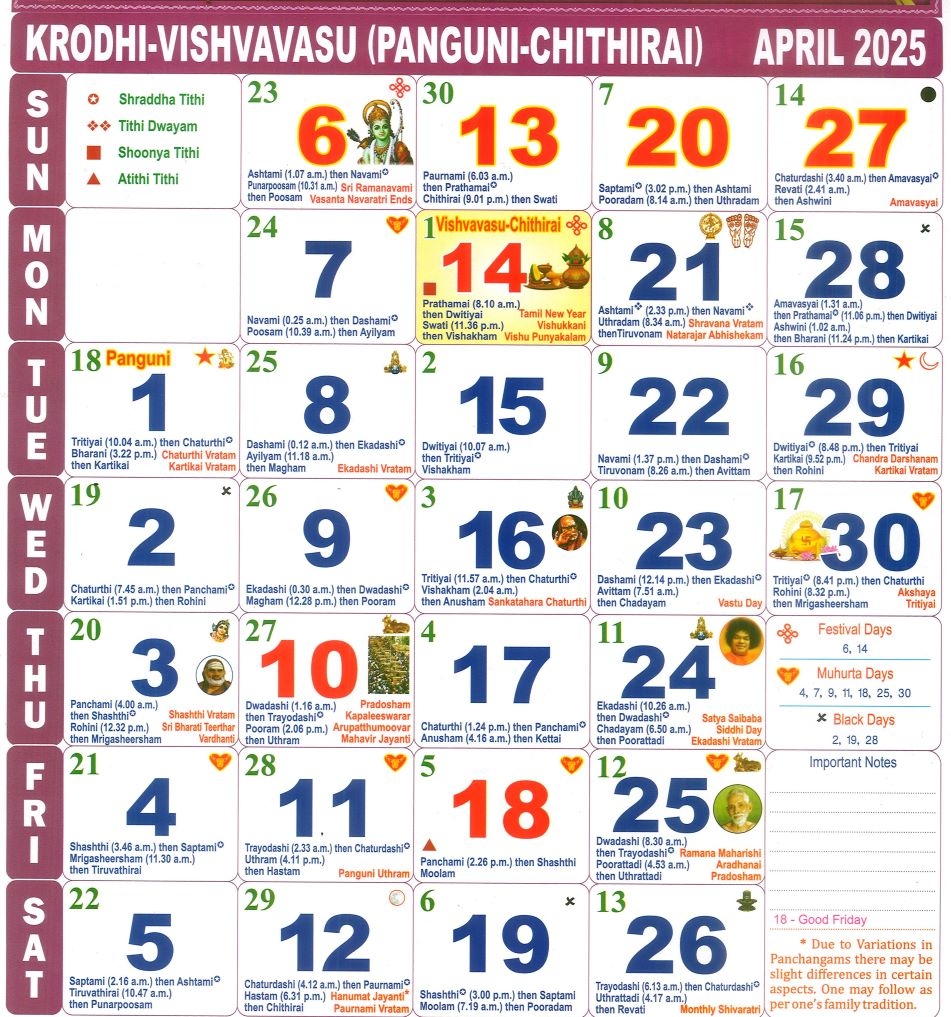 Tamil Calendar April Month 2025