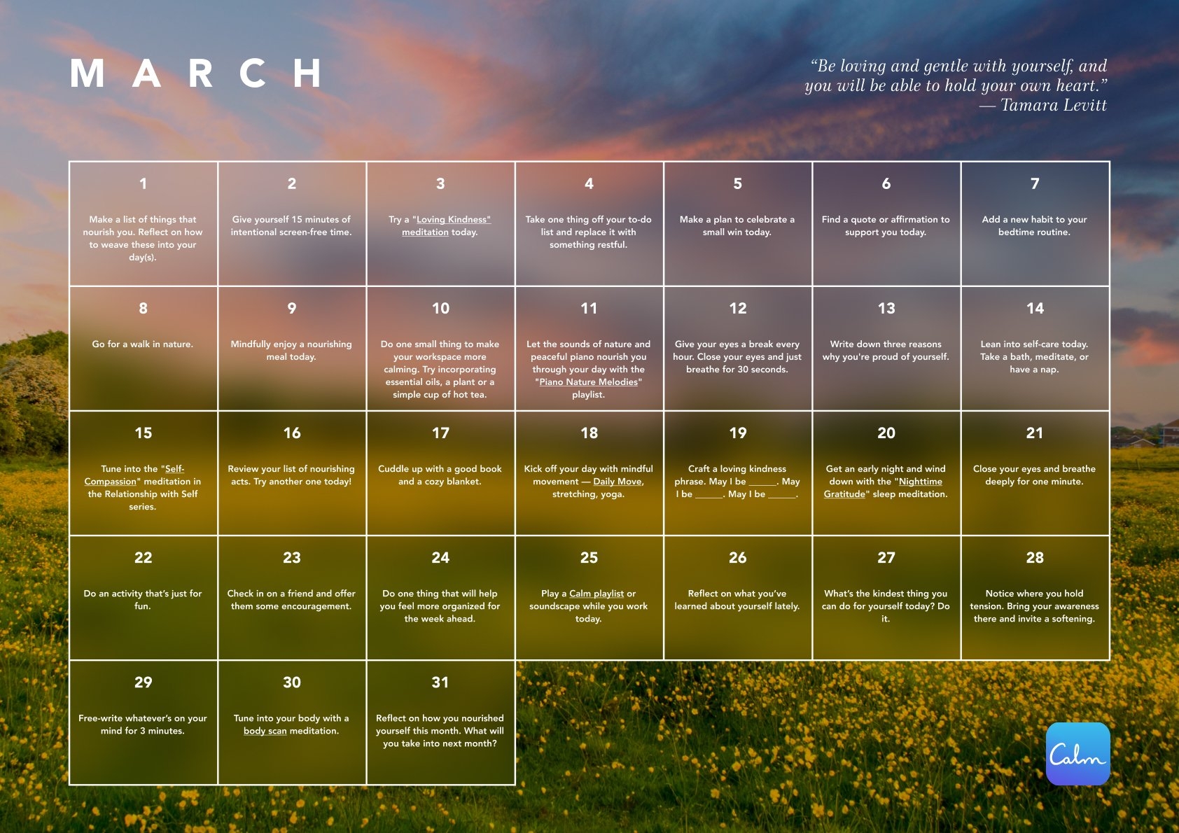 The Calm Calendar Daily Mindfulness Prompts To Support Your Wellbeing Calm Blog