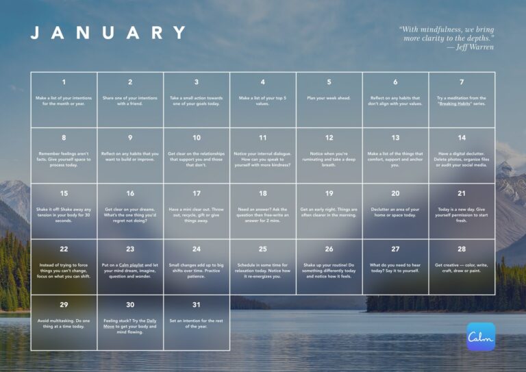 The Calm Calendar Daily Mindfulness Prompts To Support Your Wellbeing Calm Blog