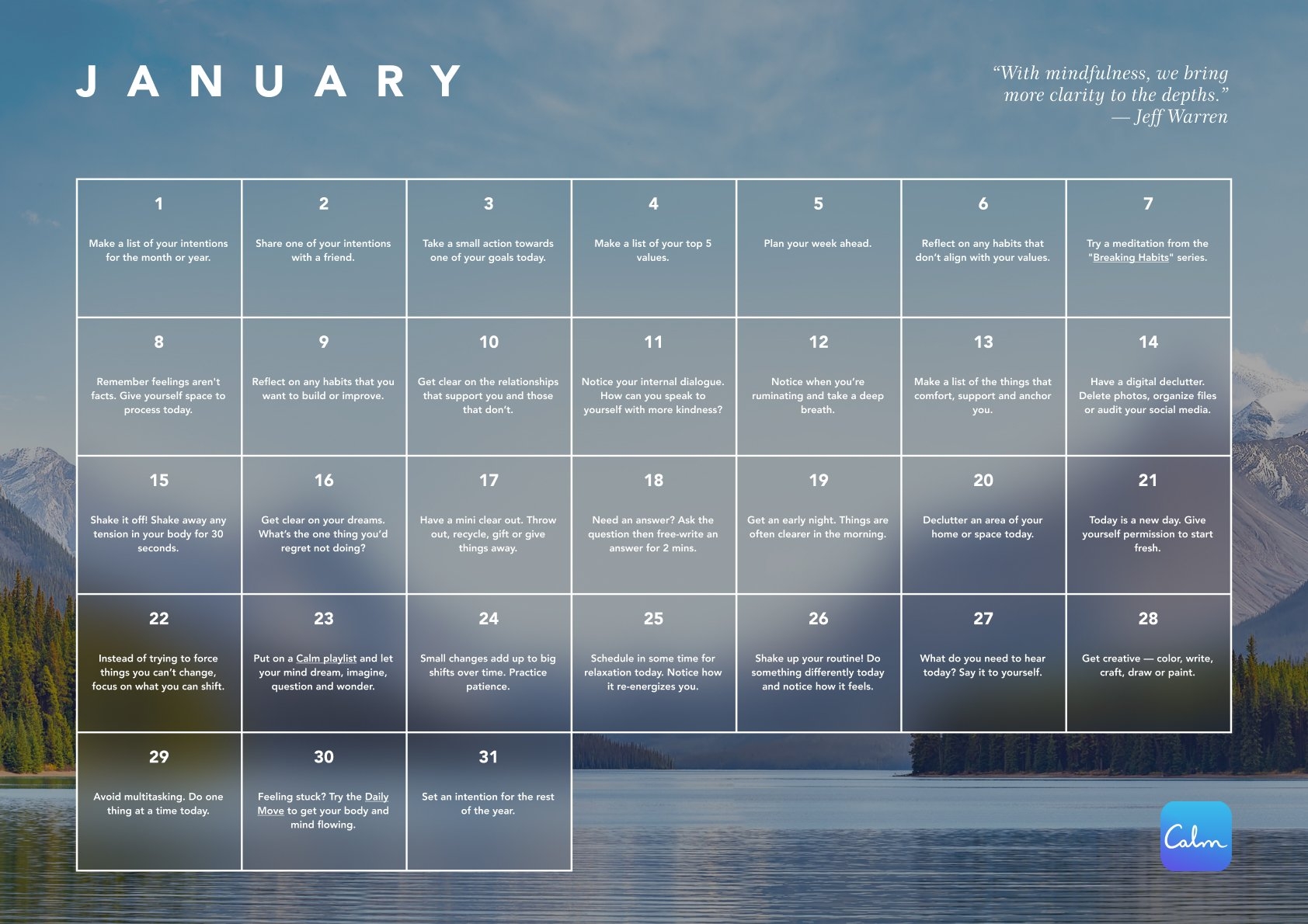 The Calm Calendar Daily Mindfulness Prompts To Support Your Wellbeing Calm Blog
